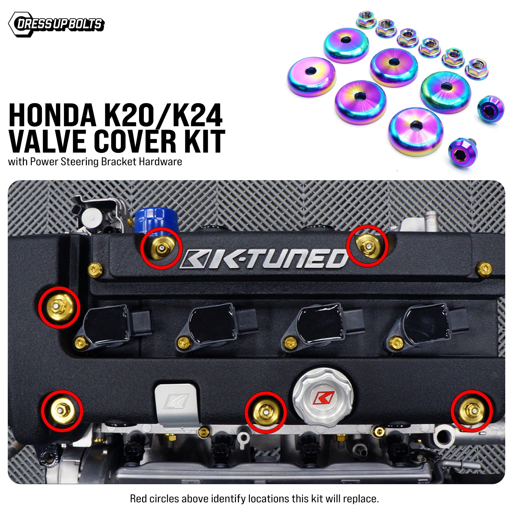Dress Up Bolts Titanium Hardware Valve Cover Kit for Honda K20/K24