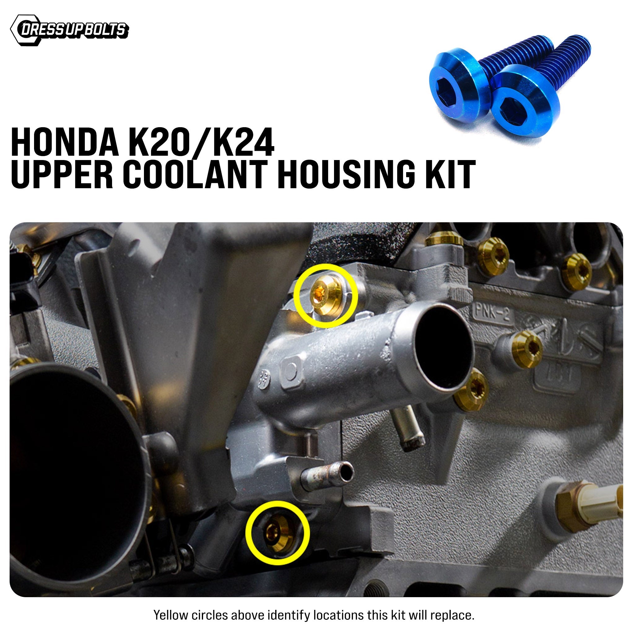 Dress Up Bolts Titanium Hardware Upper Coolant Housing Kit for Honda K20/K24