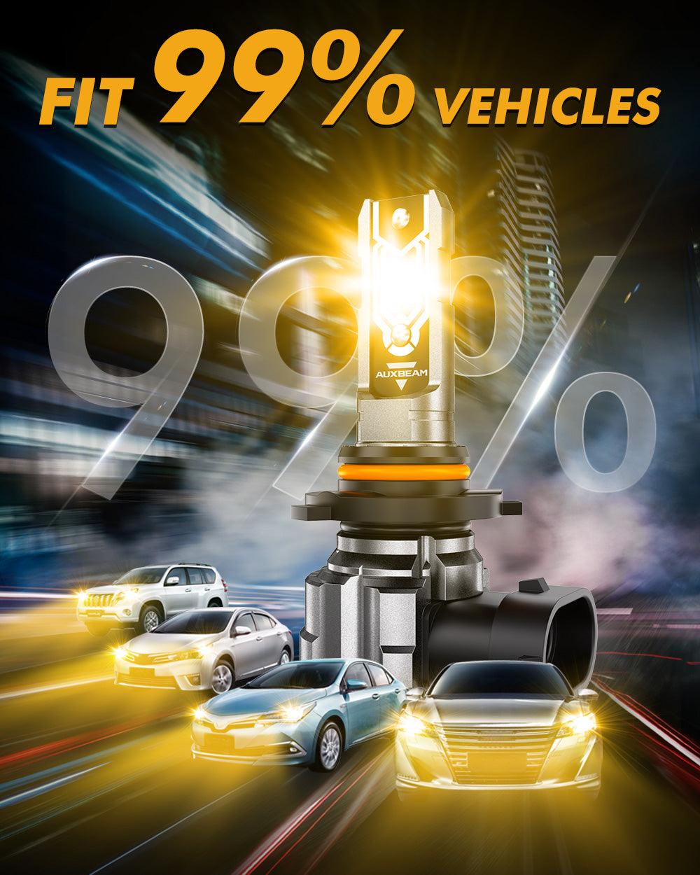 Auxbeam H10 / 9145 / 9140 / HB3 LED Fog Light & DRL Bulbs – Q5 Series, 50W, 10,000LM, 3000K Amber Yellow (2 Pack)