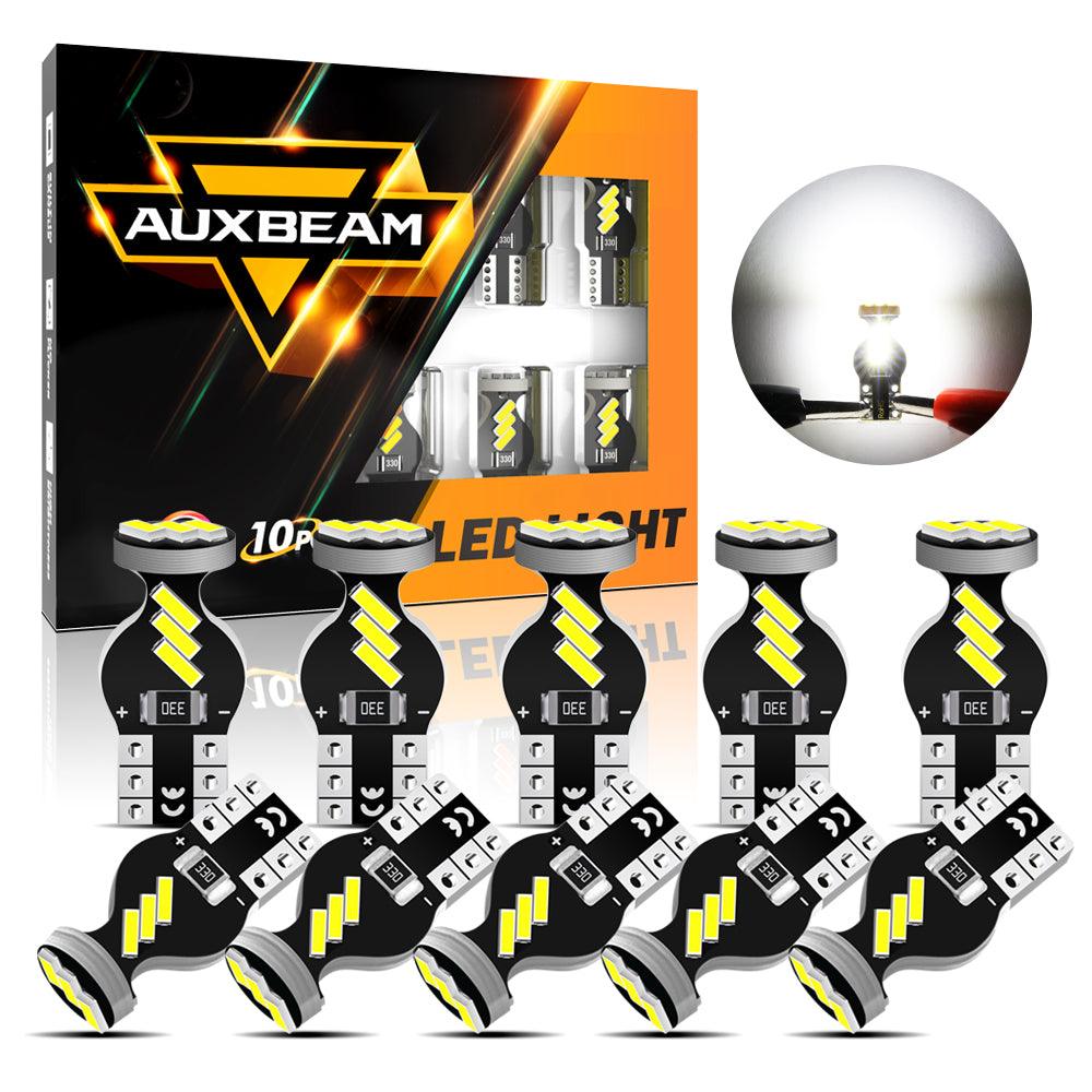 Auxbeam 168 / 2825 W5W T10 LED Interior Light Bulbs – 1.5W, 6500K White, 300% Brighter (10 Pack)