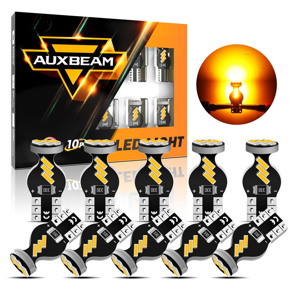Auxbeam 168 / 2825 W5W T10 LED Interior Light Bulbs – 1.5W, 3500K Amber, 300% Brighter (10 Pack)