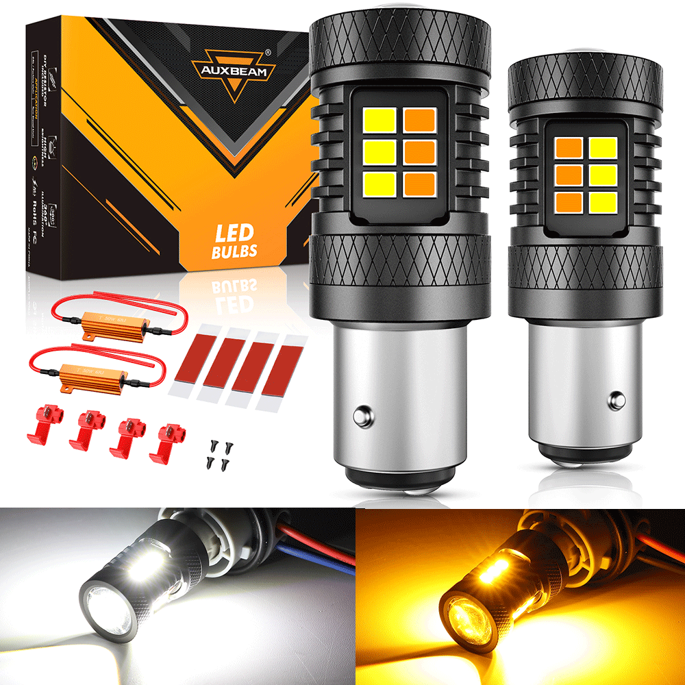 Auxbeam 1157 BAY15D LED Switchback Bulbs – White DRL & Amber Turn Signal, 400% High Brightness (2 Pack)
