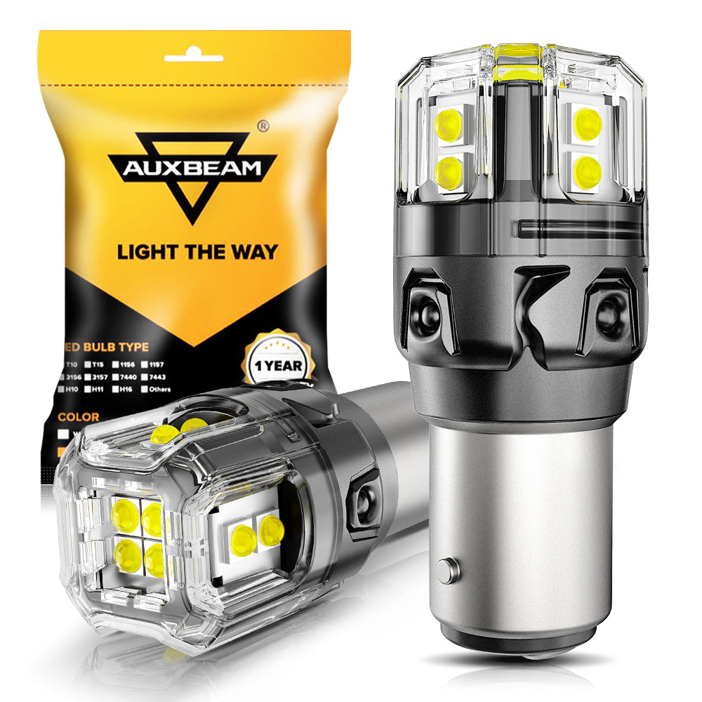 Auxbeam 1157 BAY15D LED Bulbs – B52 Series, Backup/Reverse/Turn Signal/Brake/Tail Lights, 13W, 500% Brighter, 6500K White, CAN-Bus Error-Free (2 Pack)