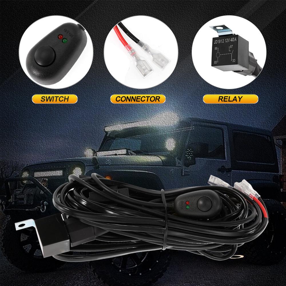 Auxbeam 2-Lead Wiring Harness – 12V 40A Relay, Fuse, On/Off Switch (16AWG)