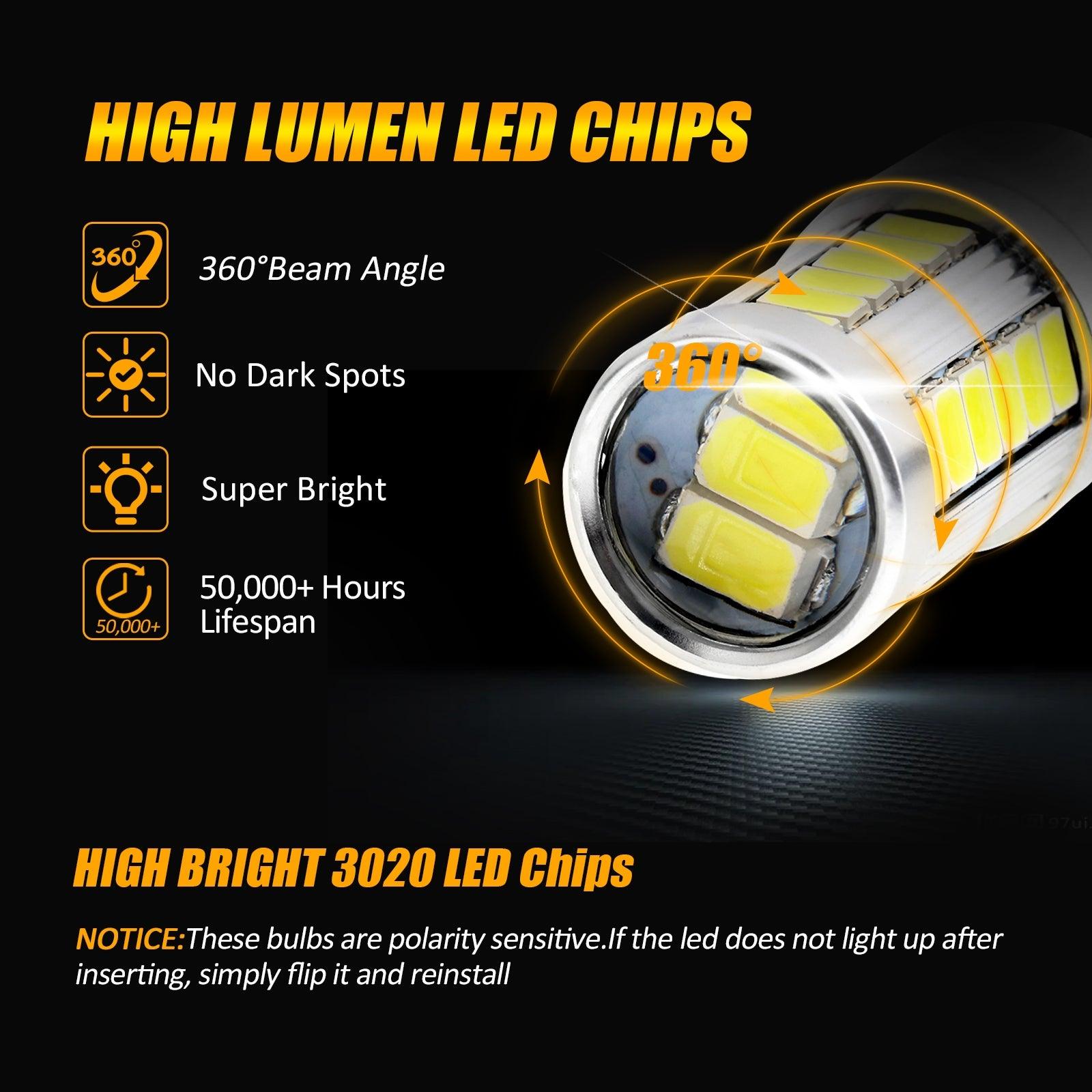 Auxbeam 7440 / 7440A LED Bulbs – 33LED Series, Backup/Reverse/Turn Signal/Brake/Tail Lights, 20W, 4000LM, 6500K White (2 Pack)