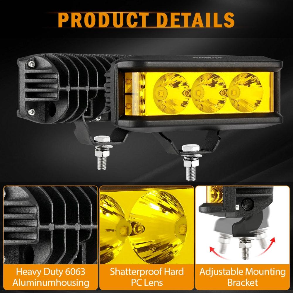 Auxbeam R5 Series 5" 68W LED Pod Lights – Amber Square, Side Shooter Spot Beam