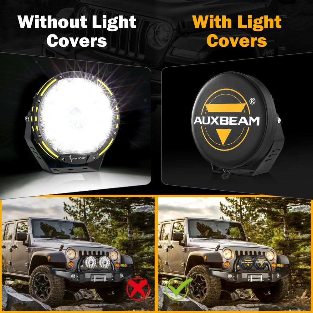 Auxbeam 9" Round LED Light Covers – Black Leather Style (2-Pack)