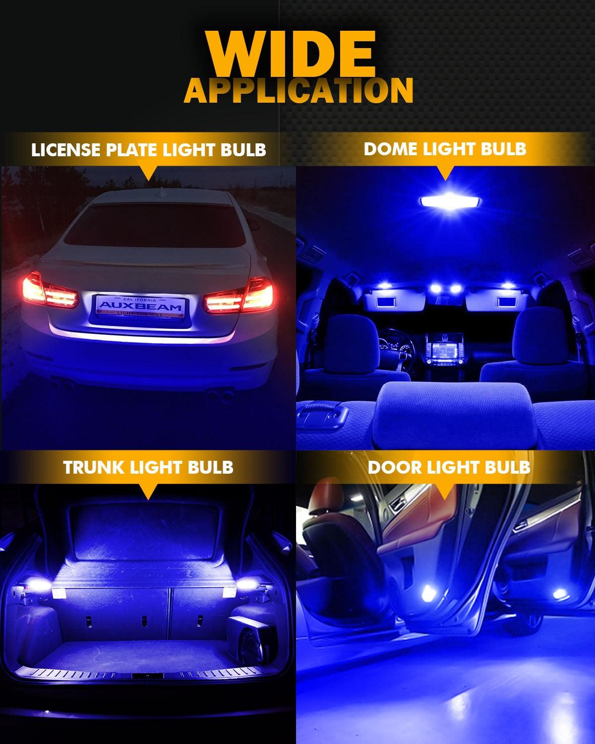 Auxbeam 168 / 2825 W5W T10 LED Bulbs – B1 Series, 3W, Blue, 400% Brighter, CANBUS Error-Free, License Plate / Side Marker / Interior Lights (2 Pack)