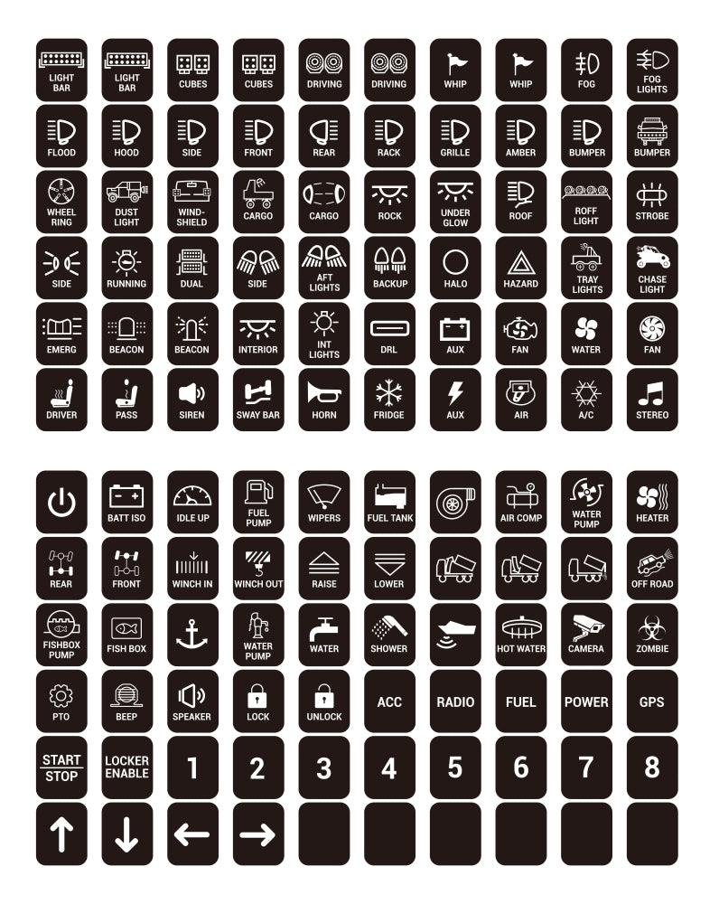Auxbeam 120 Universal Stickers – For AC-1200 / AR-600 / RA80 XL / RB80 XL Switch Panels