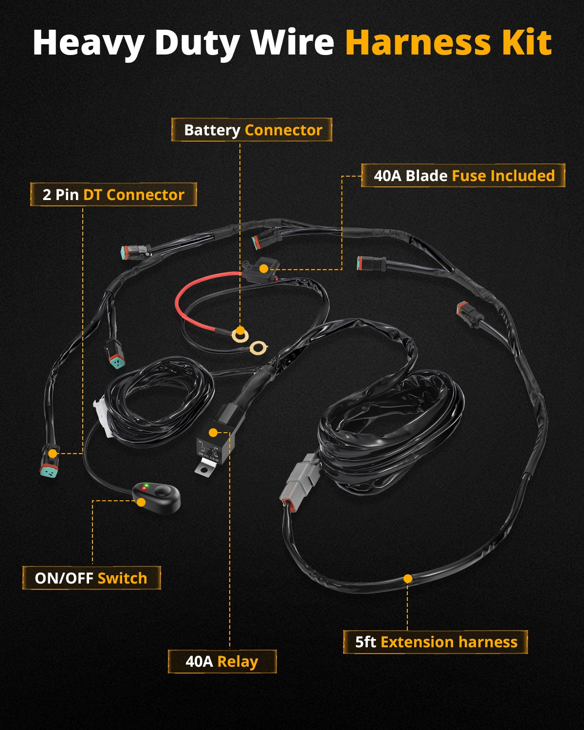 Auxbeam 6-LED Pod Light Wiring Harness Kit – 2-Pin DT Plug