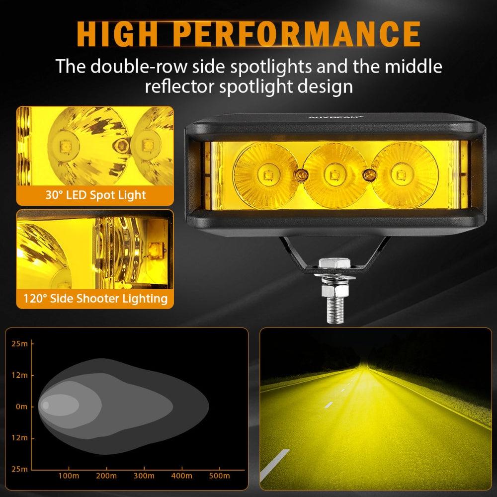 Auxbeam R5 Series 5" 68W LED Pod Lights – Amber Square, Side Shooter Spot Beam
