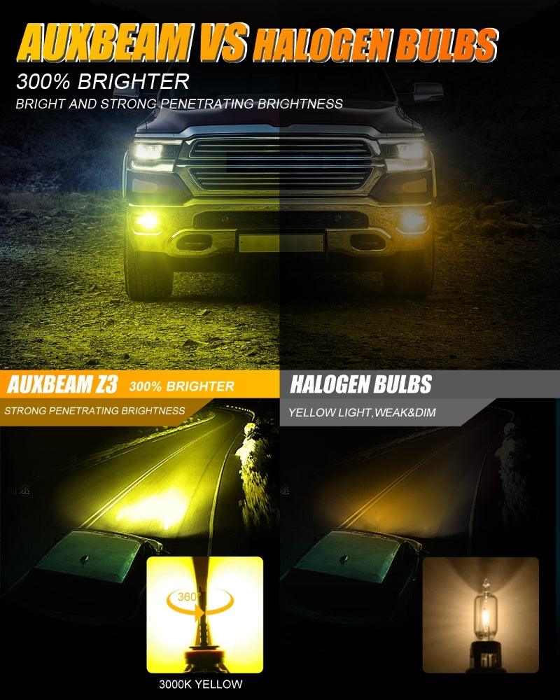 Auxbeam H11 / H9 / H8 / H16JP LED Fog Light & DRL Bulbs – Z3 Series, 44W, 8000LM, 3000K Golden Yellow (2 Pack)