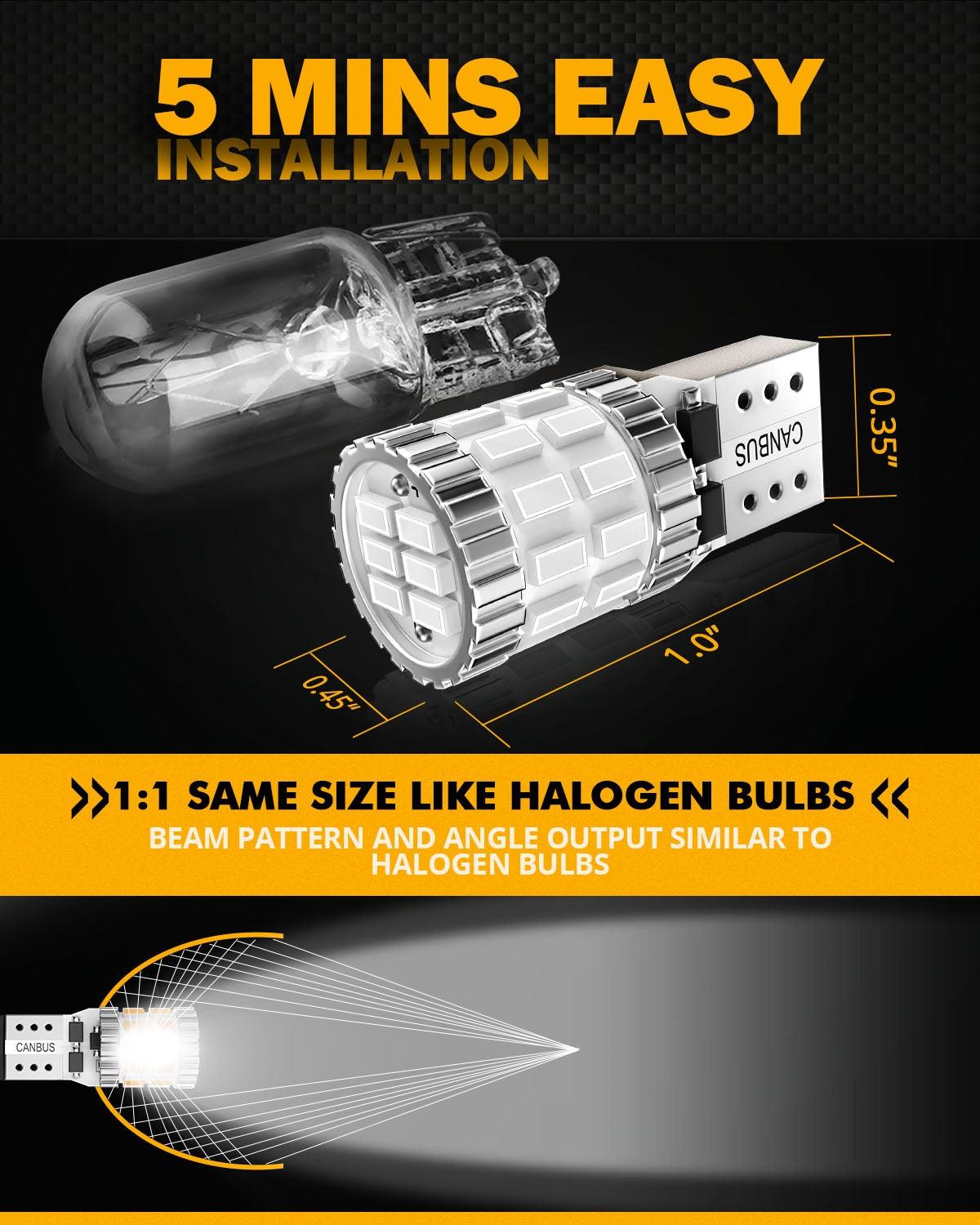 Auxbeam 168 / 2825 W5W T10 LED Bulbs – B1 Series, 3W, Blue, 400% Brighter, CANBUS Error-Free, License Plate / Side Marker / Interior Lights (2 Pack)