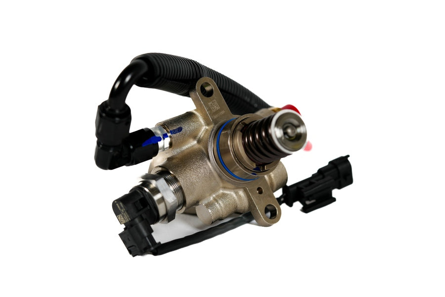 Close view of the pump body and inlet connections