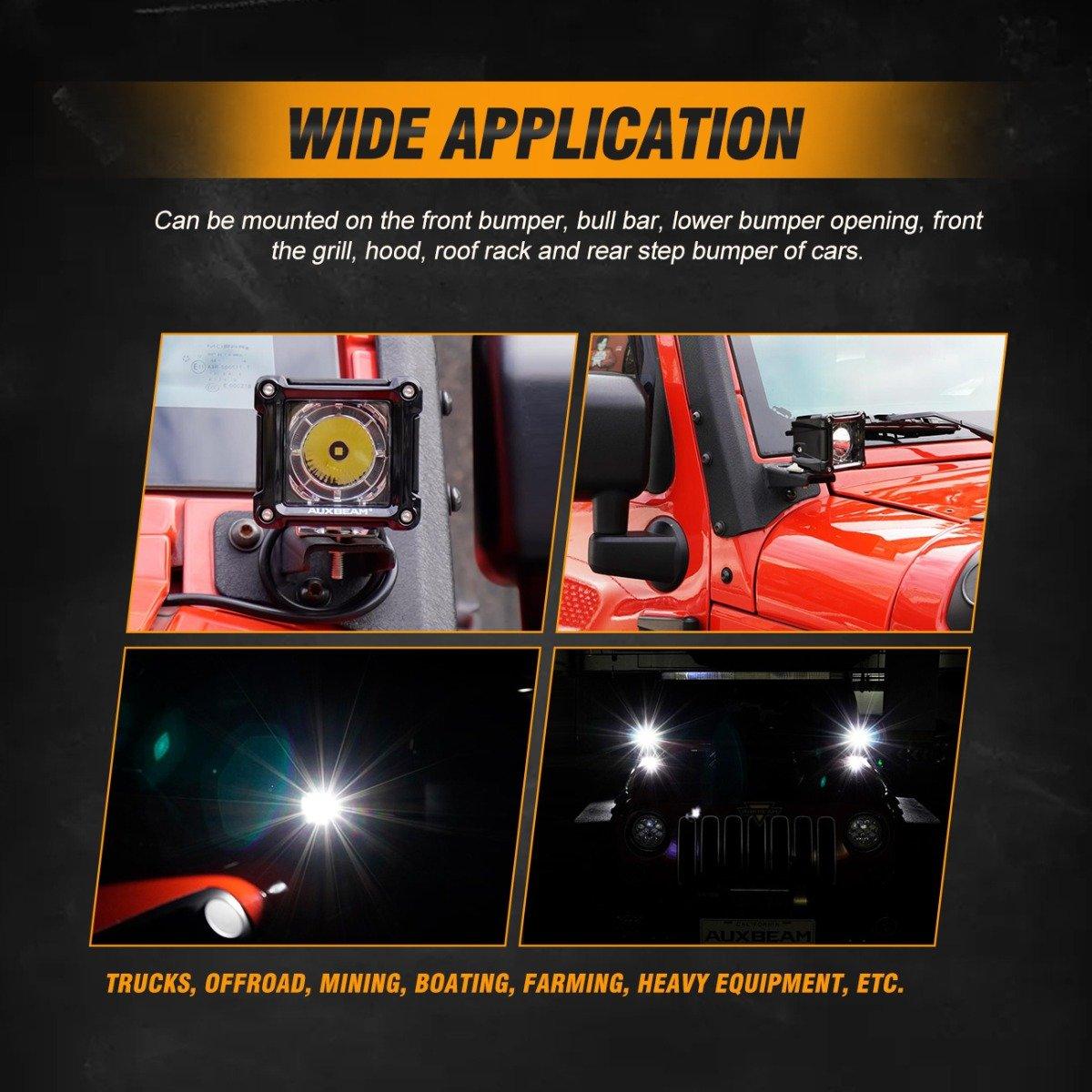 Auxbeam 3" 40W LED Pod Lights – With DRL, for SUV, ATV, UTV, Trucks, Pickup & Boat (2 Pack)