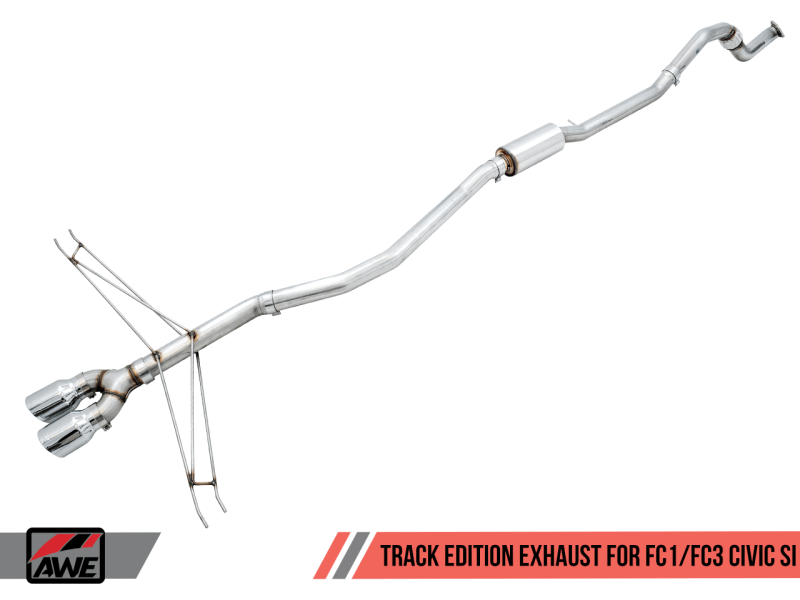 AWE Tuning 2016+ Honda Civic Si Track Edition Exhaust w/Front Pipe & Triple Chrome Silver Tips - Two Step Performance