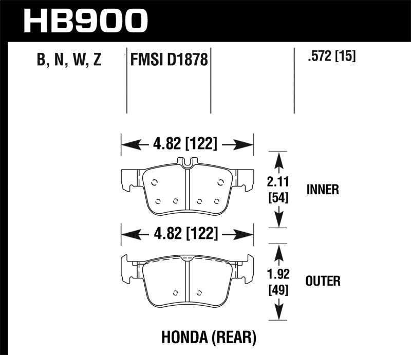 Hawk Performance Ceramic Rear Street Brake Pads for 2016+ Honda Civic