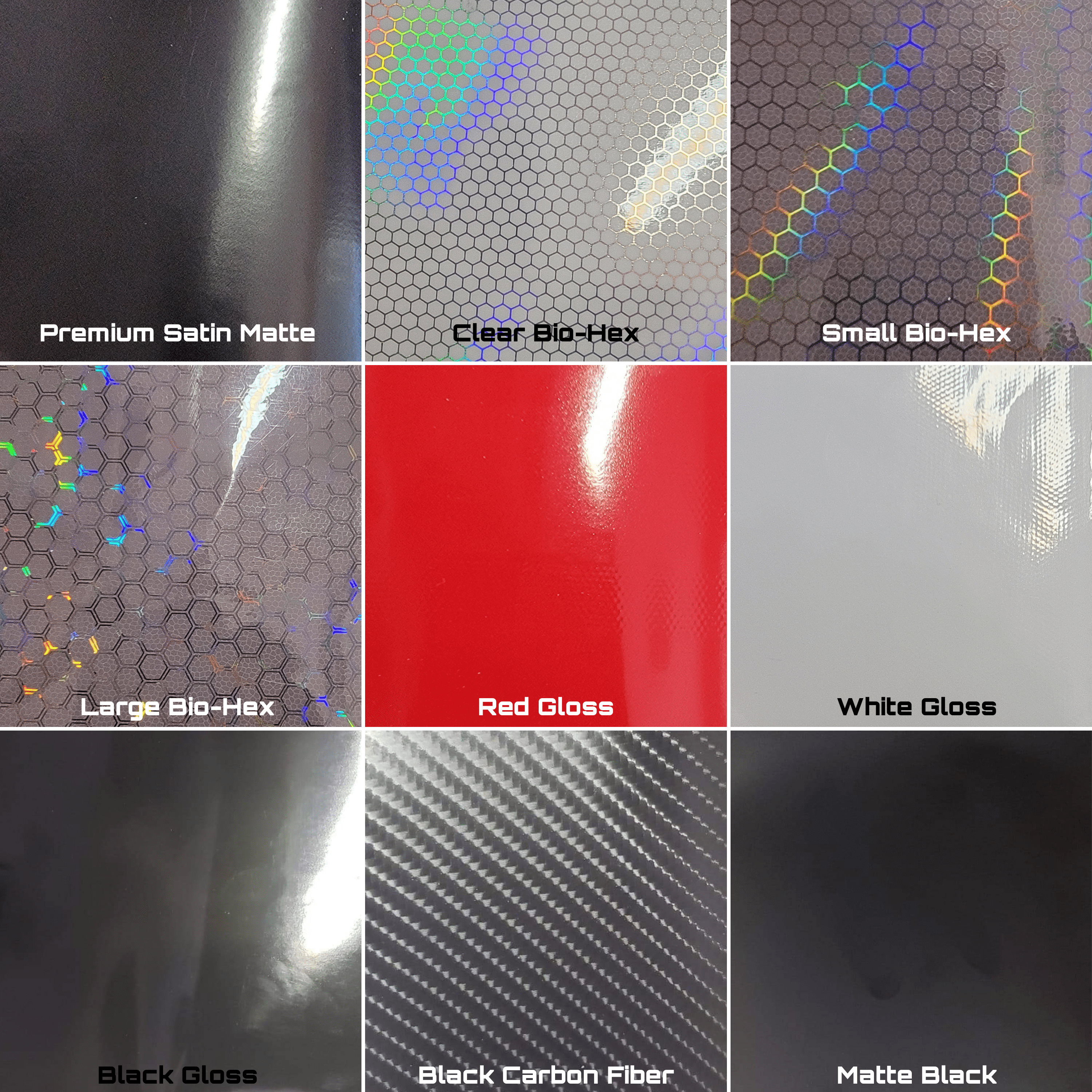 Carbon fiber style vinyl options
