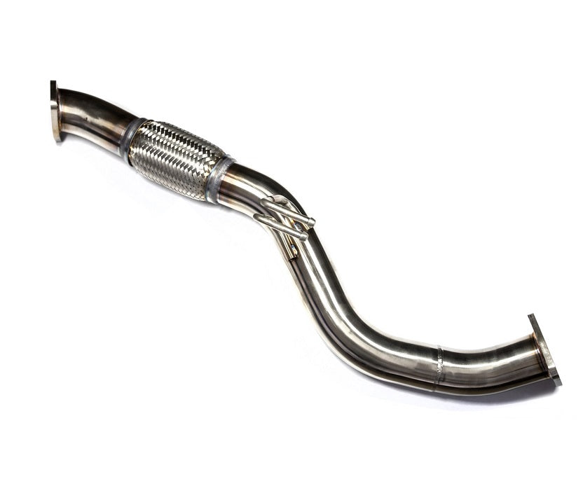 Stainless steel front-pipe exhaust for Honda Civic/Integra 1.5 T, showing the main pipe with a brushed finish and a flexible section.