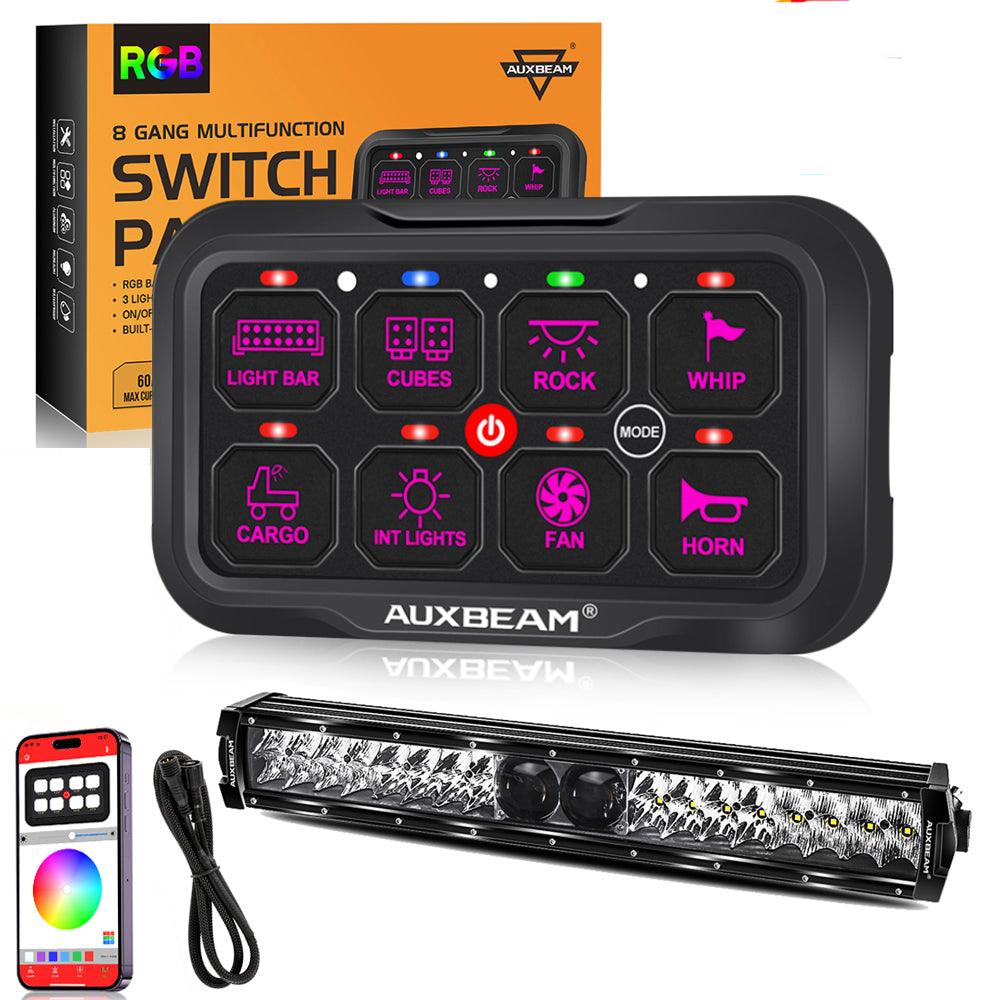 Auxbeam AR-800 RGB Switch Panel Kit – with App Control & 22" 5D-PRO LED Light Bar, Multi-Mode
