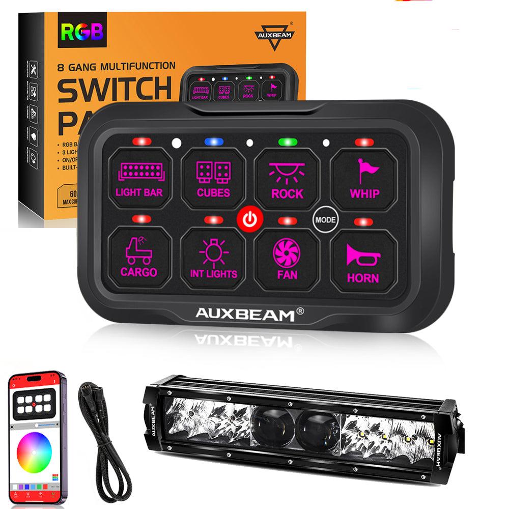 Auxbeam AR-800 RGB Switch Panel Kit – with App Control & 12" 5D-PRO LED Light Bar, Multi-Mode
