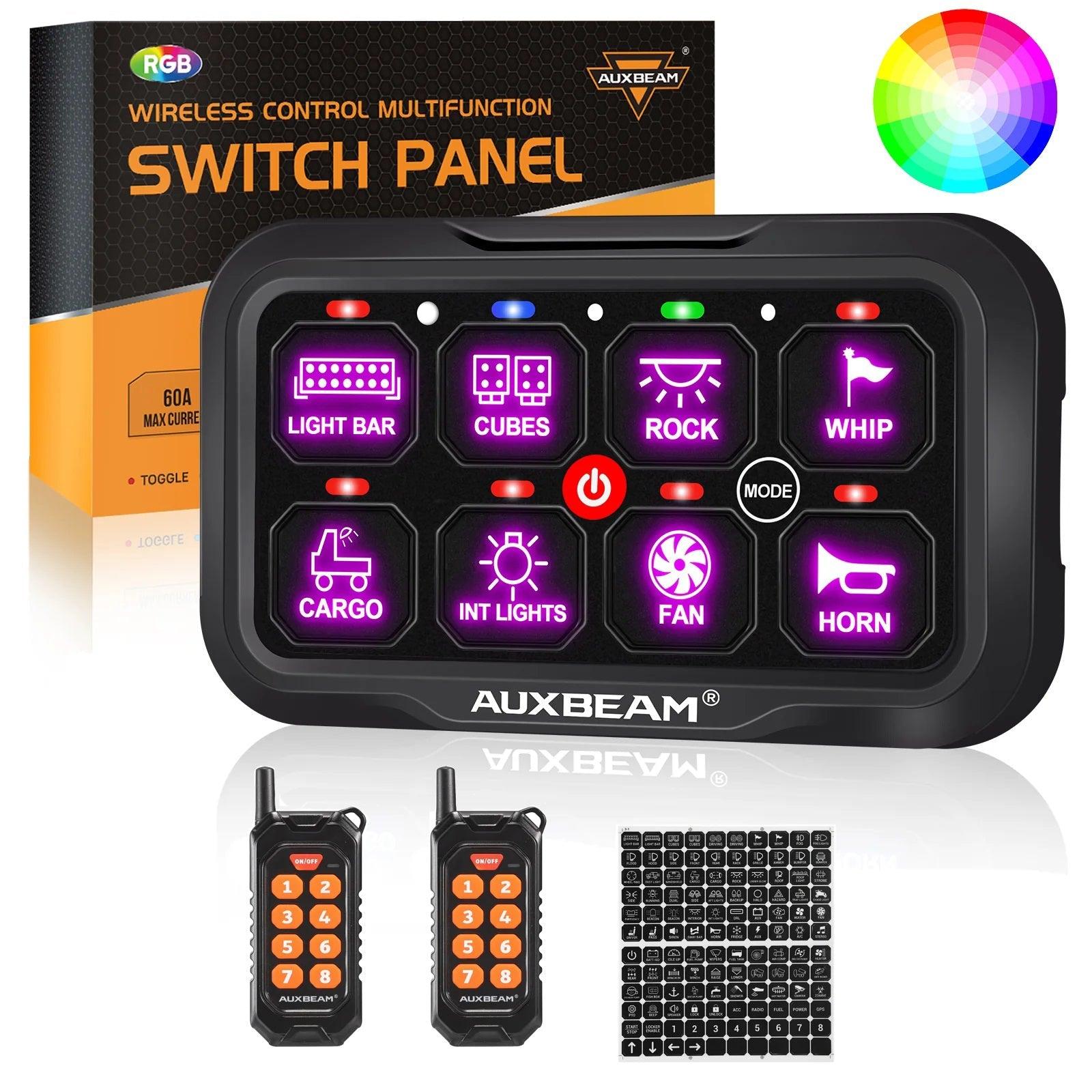 Auxbeam RC Series RC-800 RGB Switch Panel – Remote Control, Toggle/Momentary/Pulsed, One-Sided Outlet