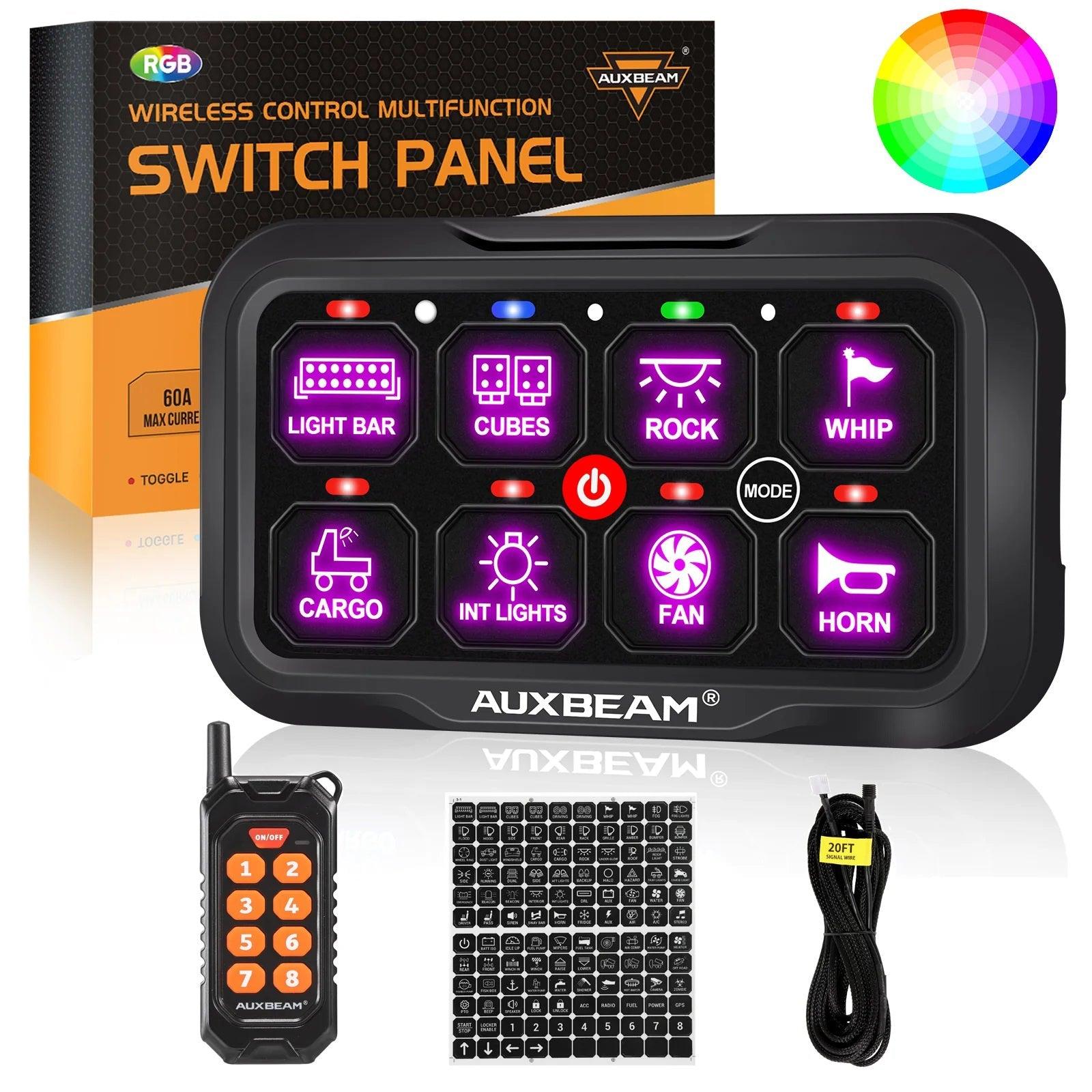 Auxbeam RC Series RC-800 RGB Switch Panel – Remote Control, Toggle/Momentary/Pulsed, One-Sided Outlet