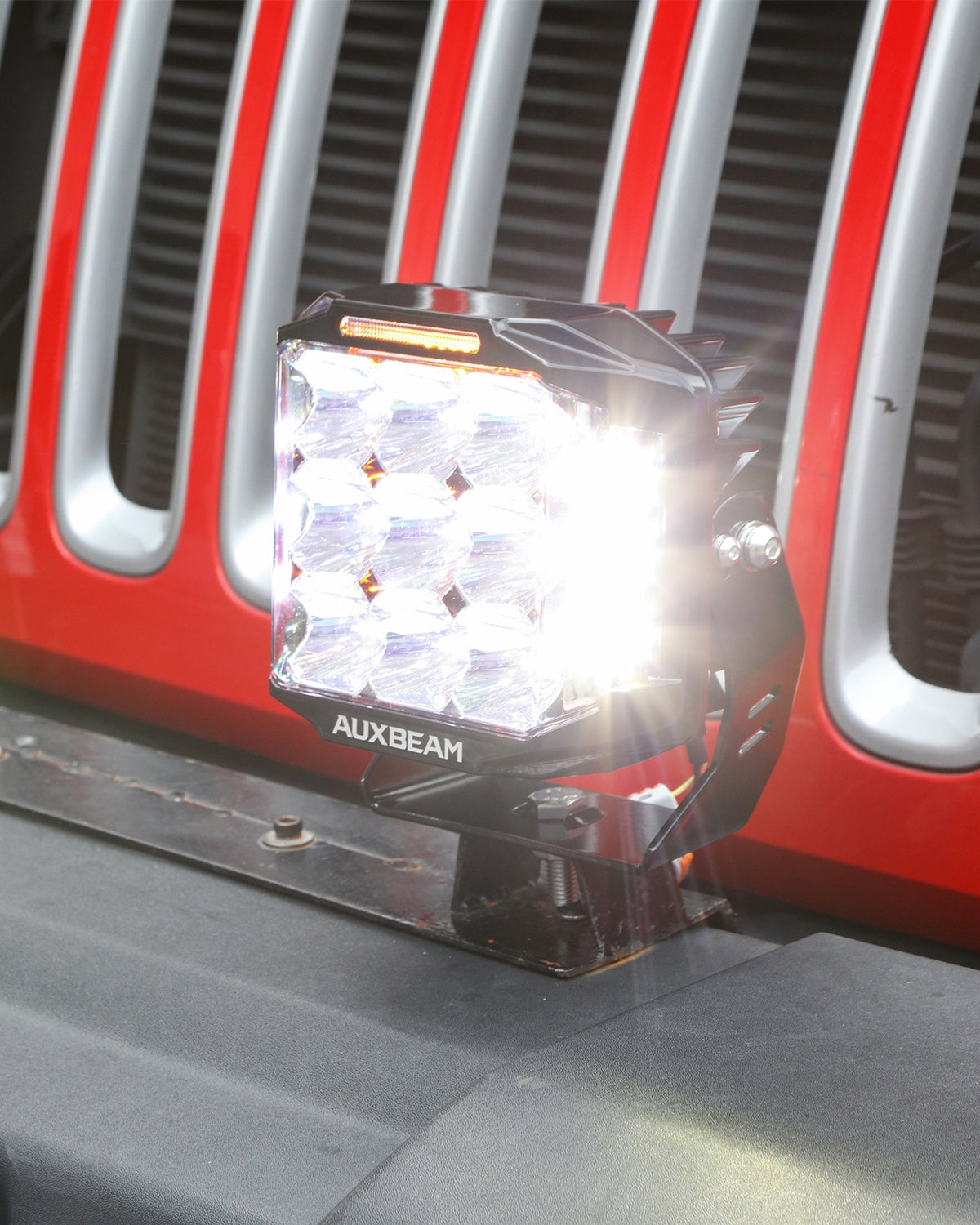 Auxbeam V-MAX Series 7" Square LED Pod Lights – 228W, 26,100LM, Spot Beam Side Shooter, Amber DRL & Backlight