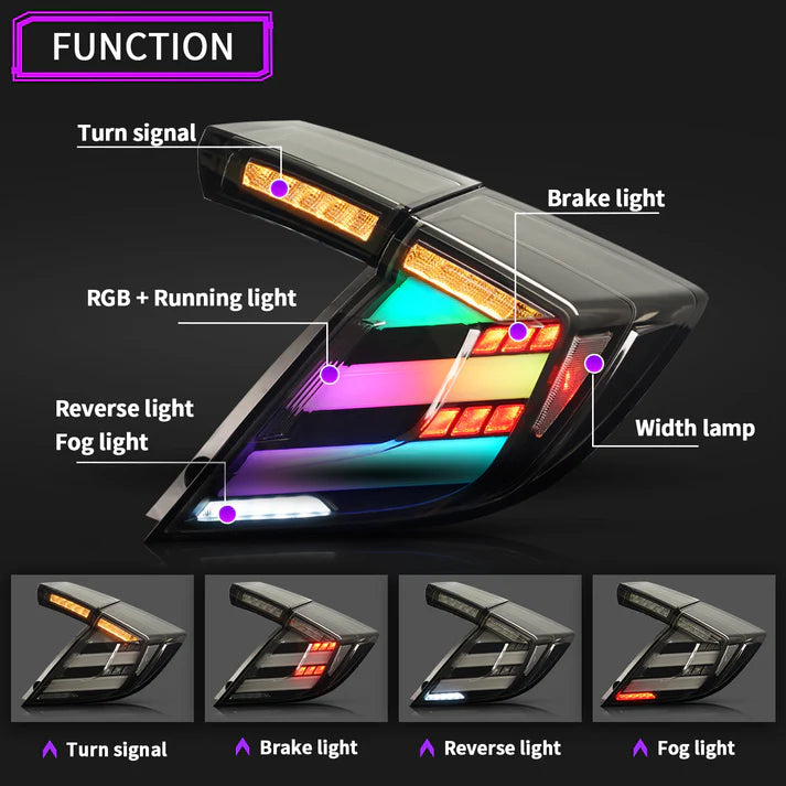 TSP LED Mugen Style Tail Lights for 2016-2021 Honda Civic Hatchback [FK7/FK8]
