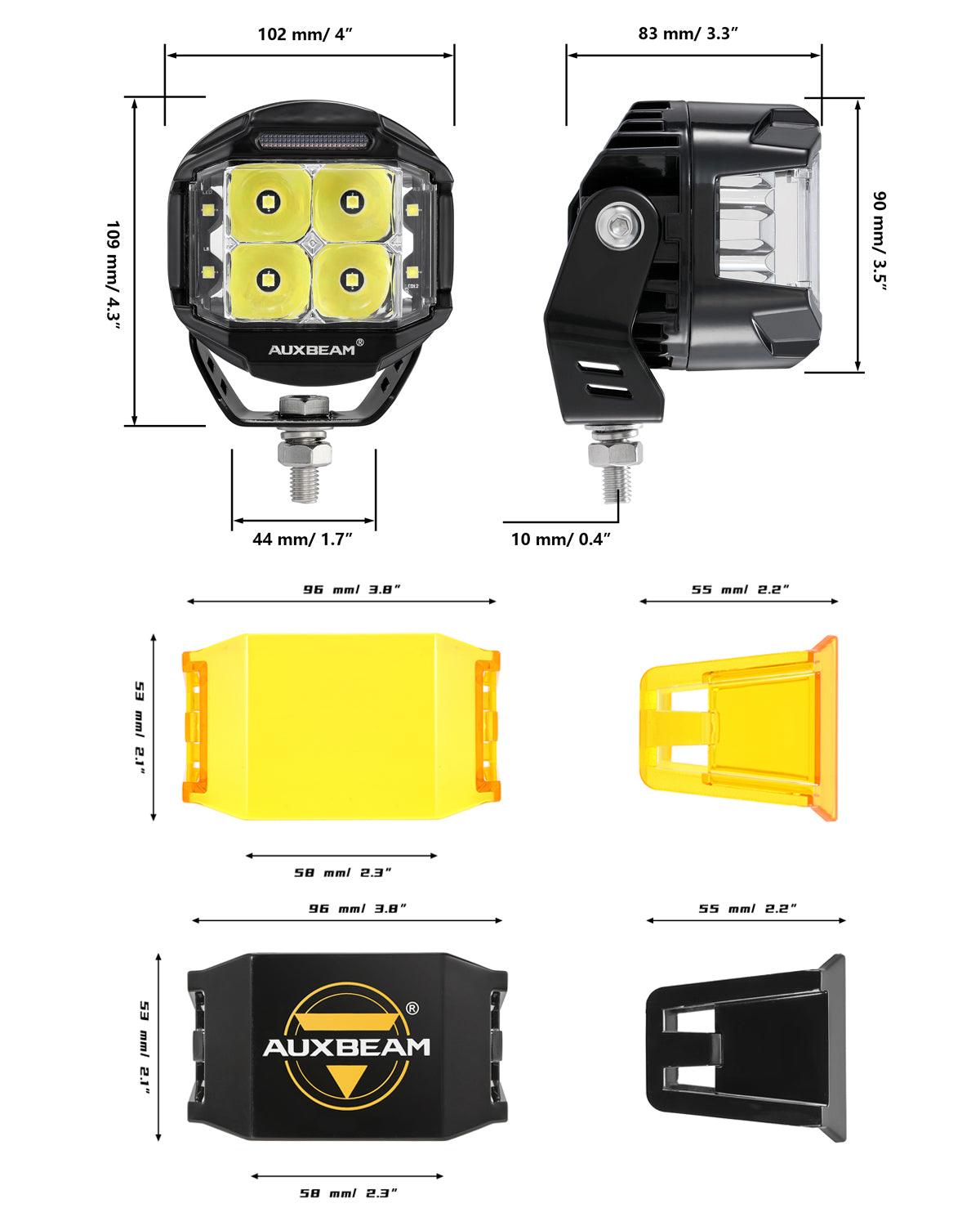 Auxbeam V-MAX Series 4" LED Pod Lights – 92W, 8,960LM, Spot Beam, Amber DRL