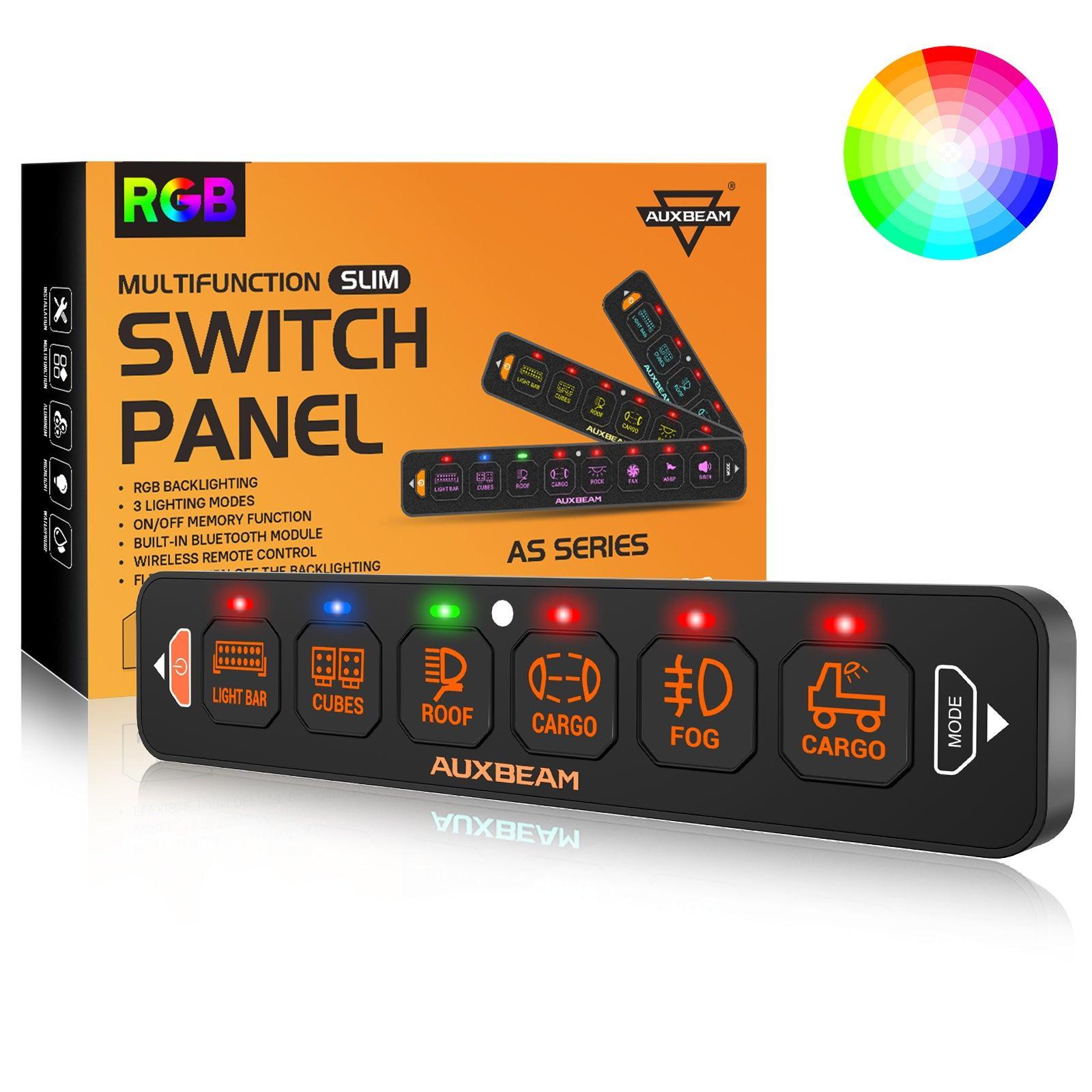 Auxbeam AS Series 4/6/8 Gang RGB Slim Switch Panel with APP & Remote Control, Toggle/ Momentary/ Pulsed Mode Supported(One-Sided Outlet)