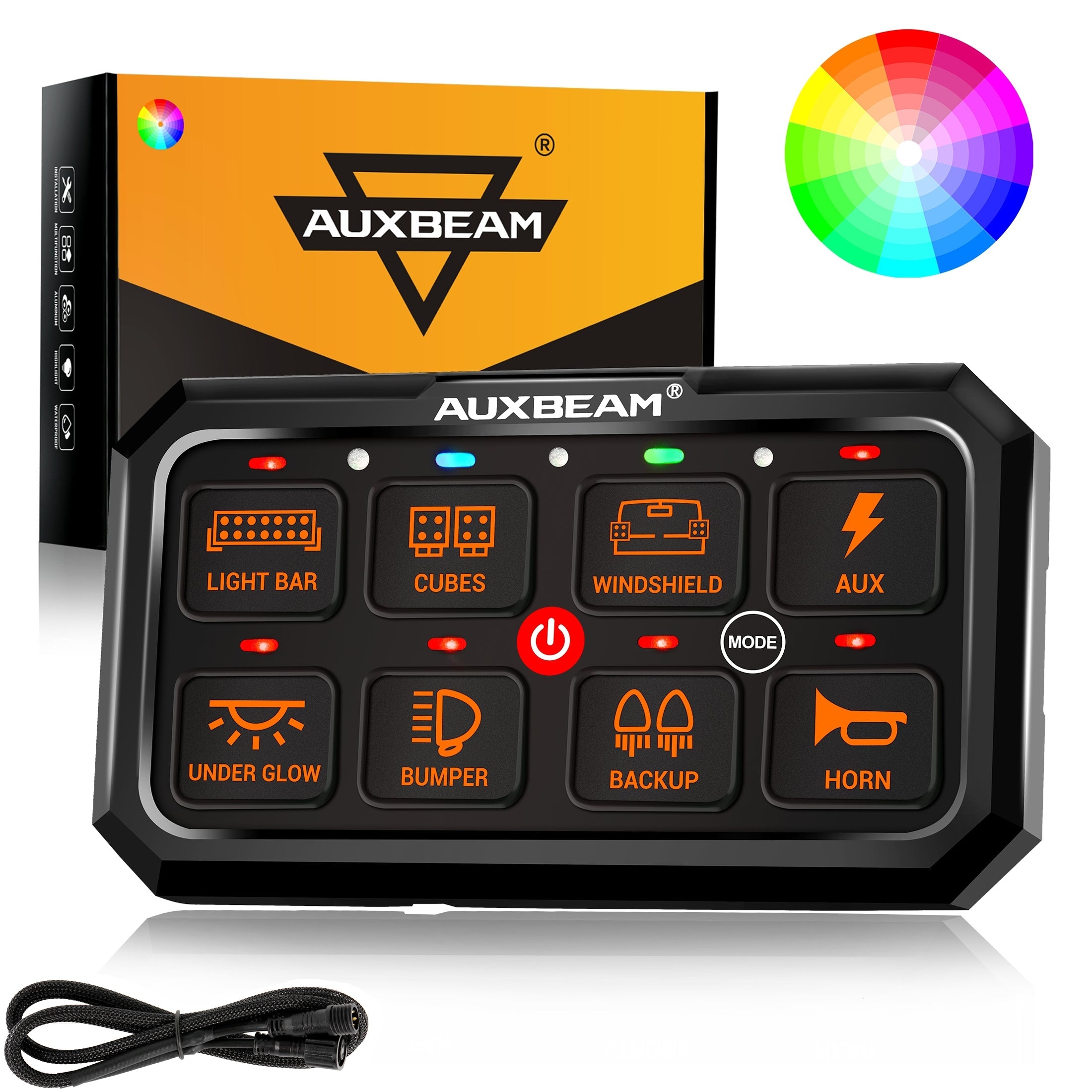Auxbeam RGB Series RA80 XL 8-Gang Switch Panel – Larger Size, Toggle/Momentary/Pulsed Modes