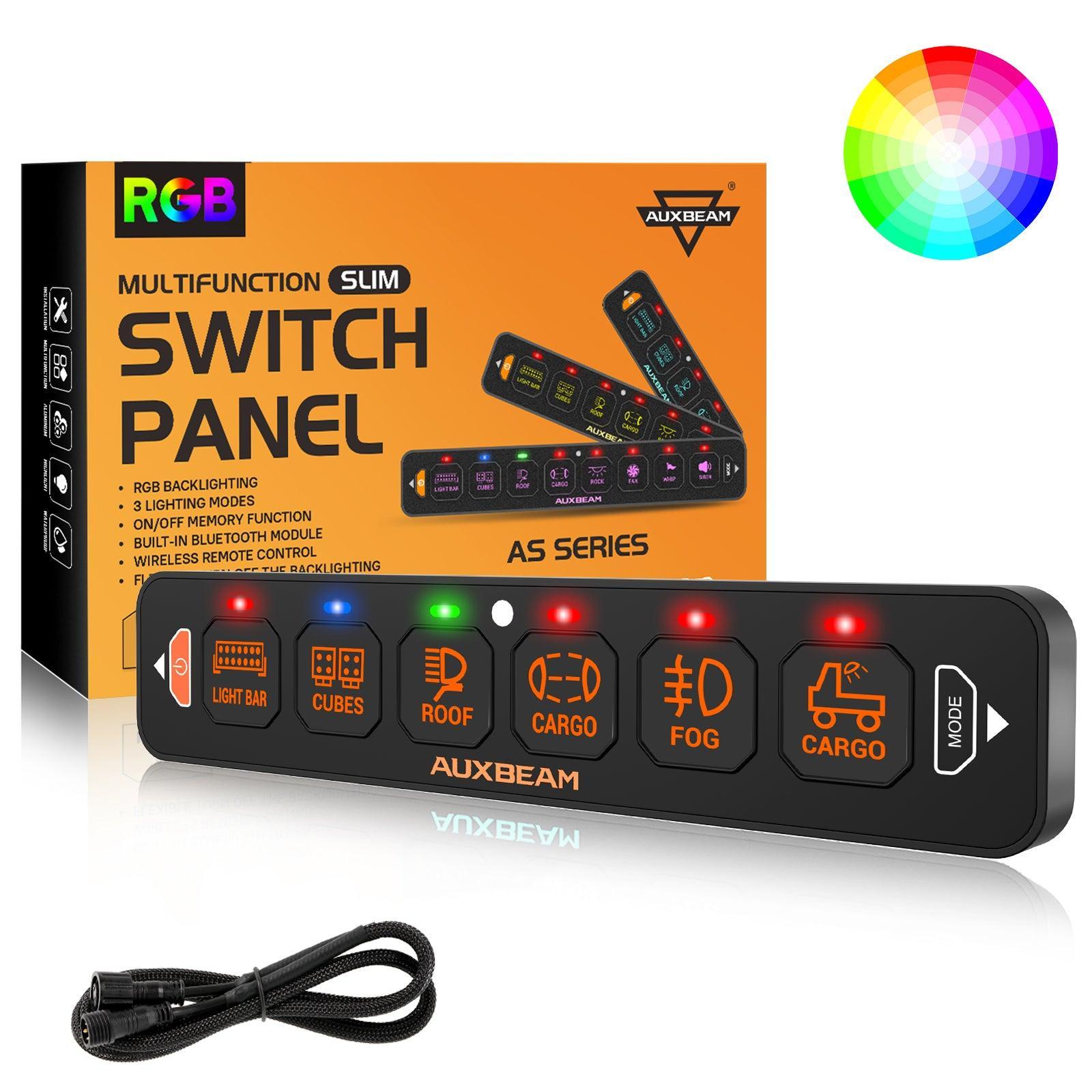 Auxbeam AS Series 4/6/8 Gang RGB Slim Switch Panel with APP & Remote Control, Toggle/ Momentary/ Pulsed Mode Supported(One-Sided Outlet)