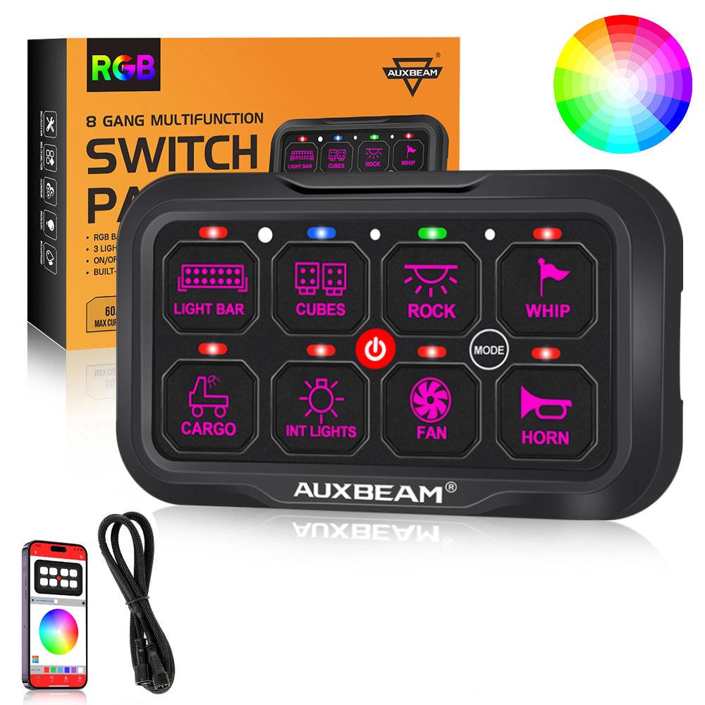 Auxbeam AR Series AR-800 8-Gang RGB Switch Panel – App Control, Toggle/Momentary/Pulsed, One-Sided Outlet