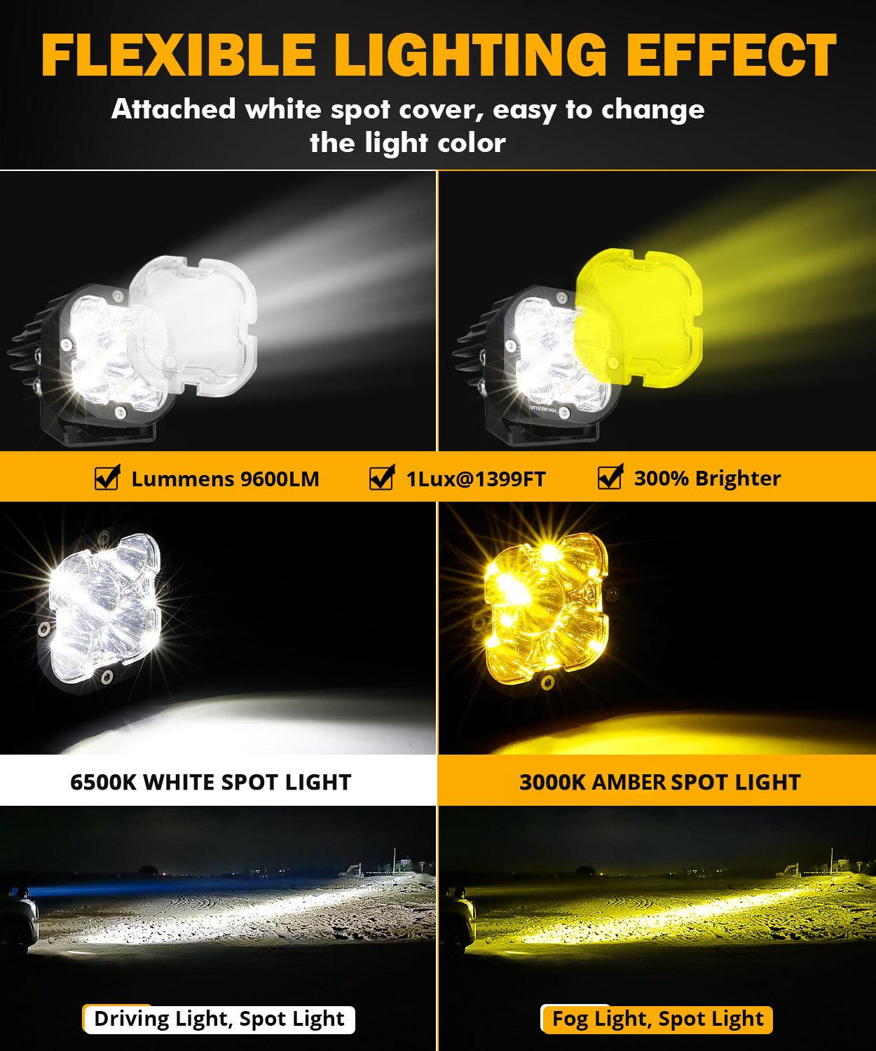 Auxbeam XP-ULTRA Series 3" LED Pods – 80W, Spot Beam, Amber & White