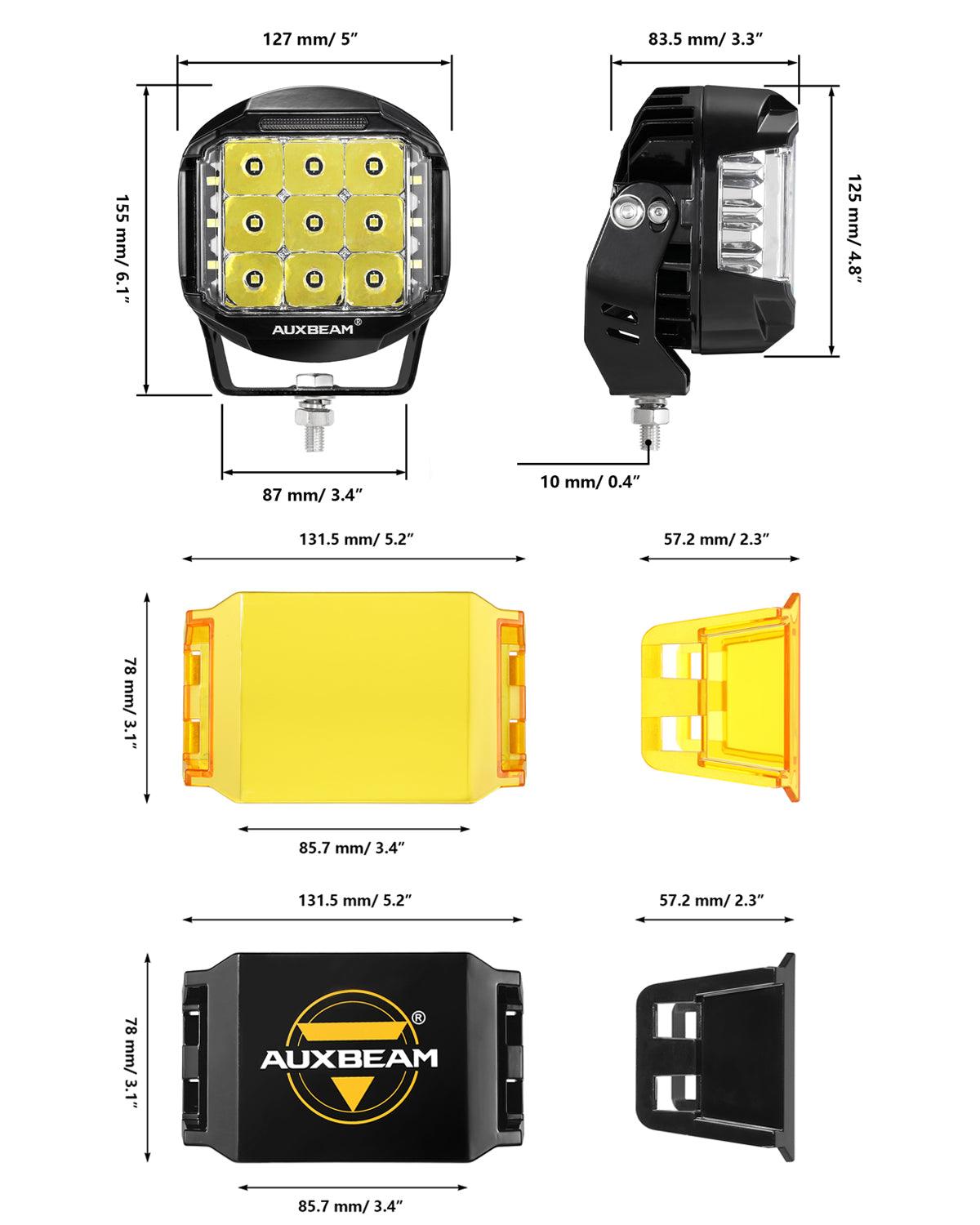 Auxbeam V-MAX Series 5" LED Pod Lights – 168W, 16,440LM, Spot Beam, Amber DRL