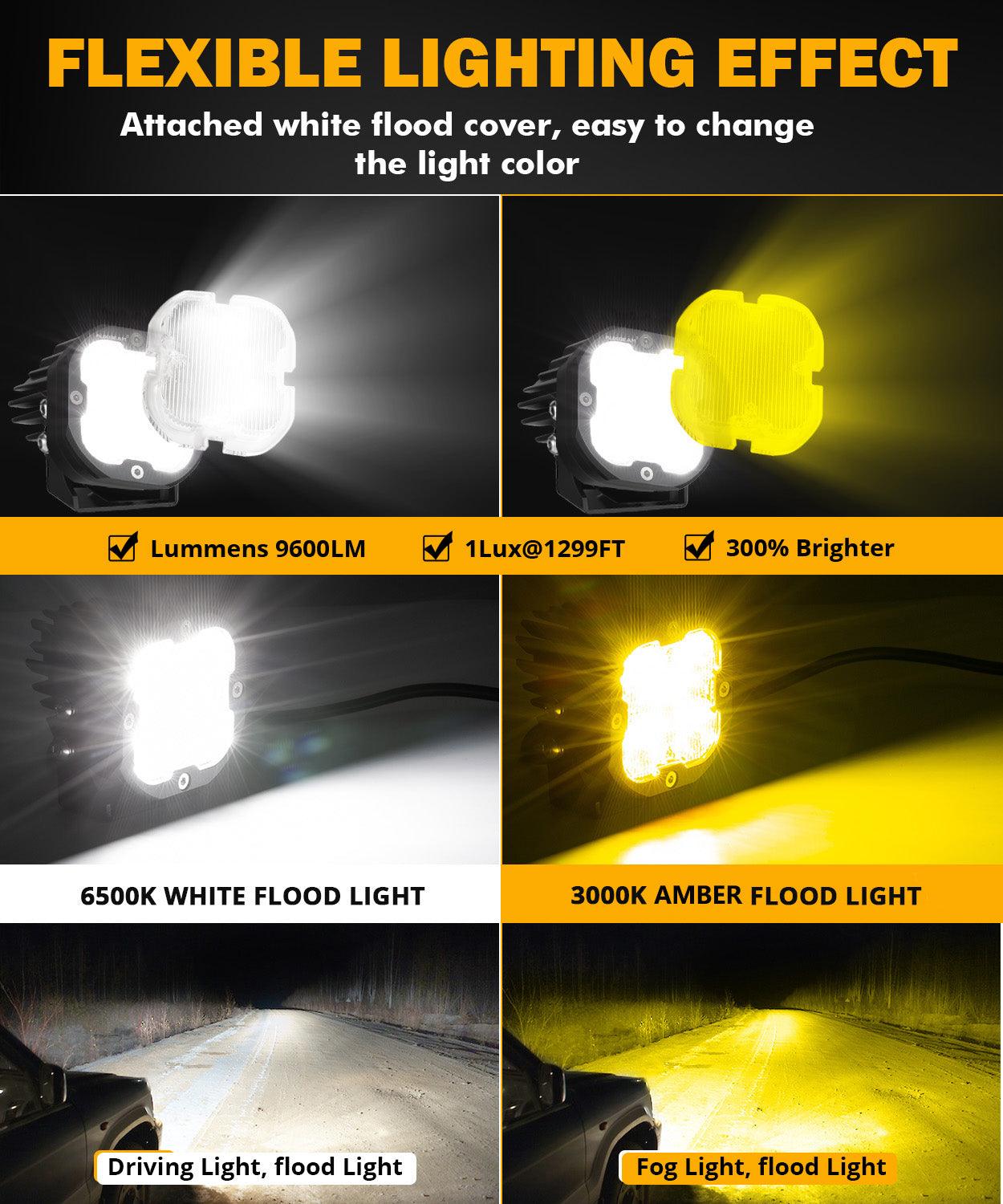 Auxbeam XP-ULTRA Series 3" LED Pods – 80W, Flood Beam, Amber & White