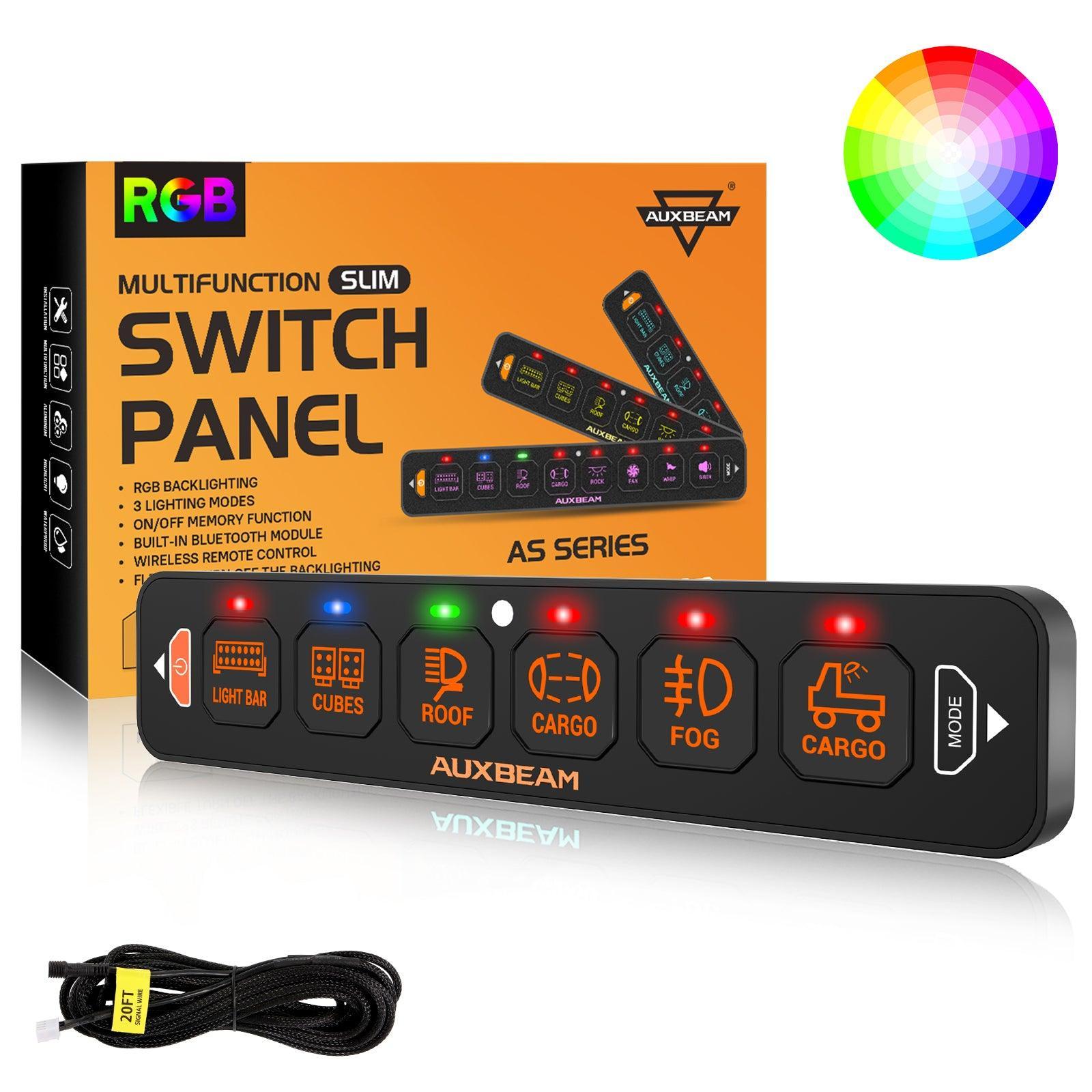 Auxbeam AS Series 4/6/8 Gang RGB Slim Switch Panel with APP & Remote Control, Toggle/ Momentary/ Pulsed Mode Supported(One-Sided Outlet)
