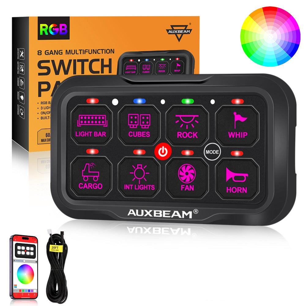 Auxbeam AR Series AR-800 8-Gang RGB Switch Panel – App Control, Toggle/Momentary/Pulsed, One-Sided Outlet