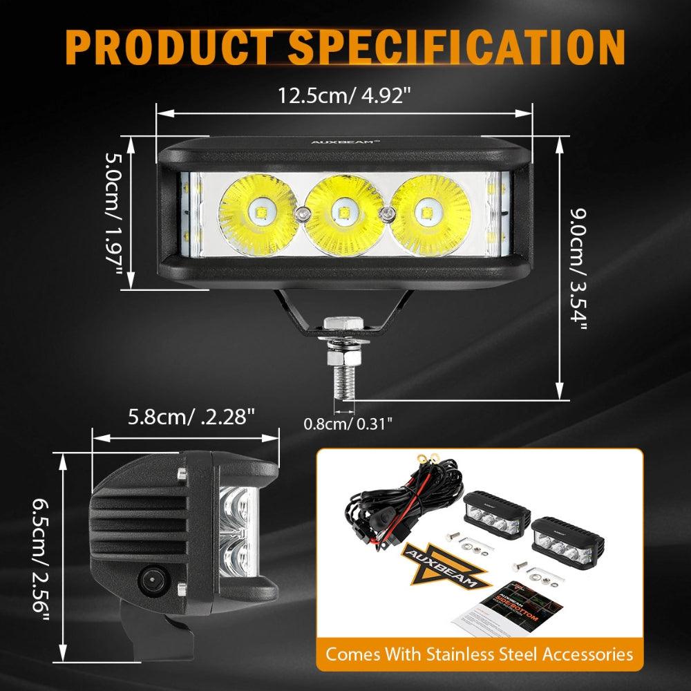 Auxbeam R5 Series 5" LED Pod Lights – 68W, White, Side Shooter Spot Beam