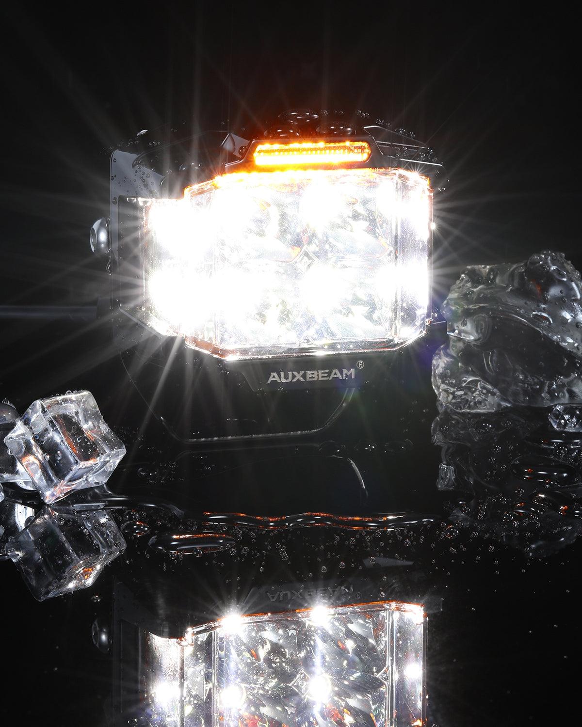 Auxbeam V-MAX Series 4" Square LED Pod Lights – 92W, 8,960LM, Spot Beam, Amber DRL