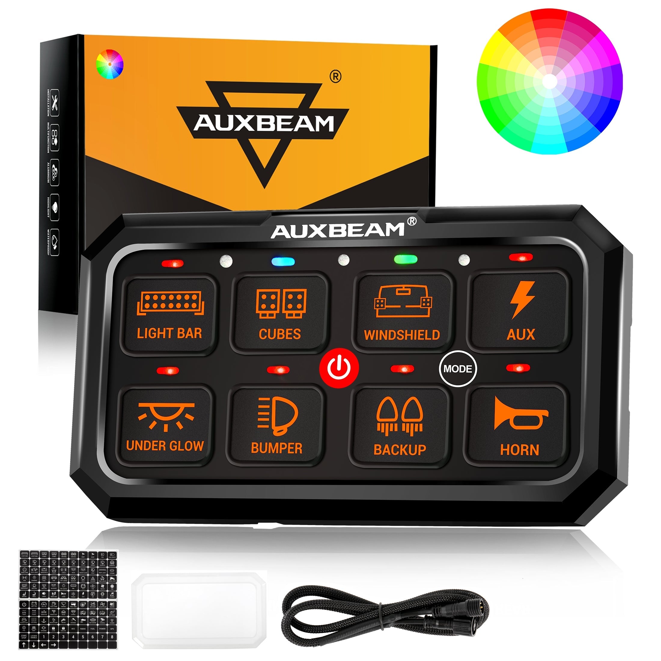 Auxbeam RGB Series RA80 XL 8-Gang Switch Panel – Larger Size, Toggle/Momentary/Pulsed Modes