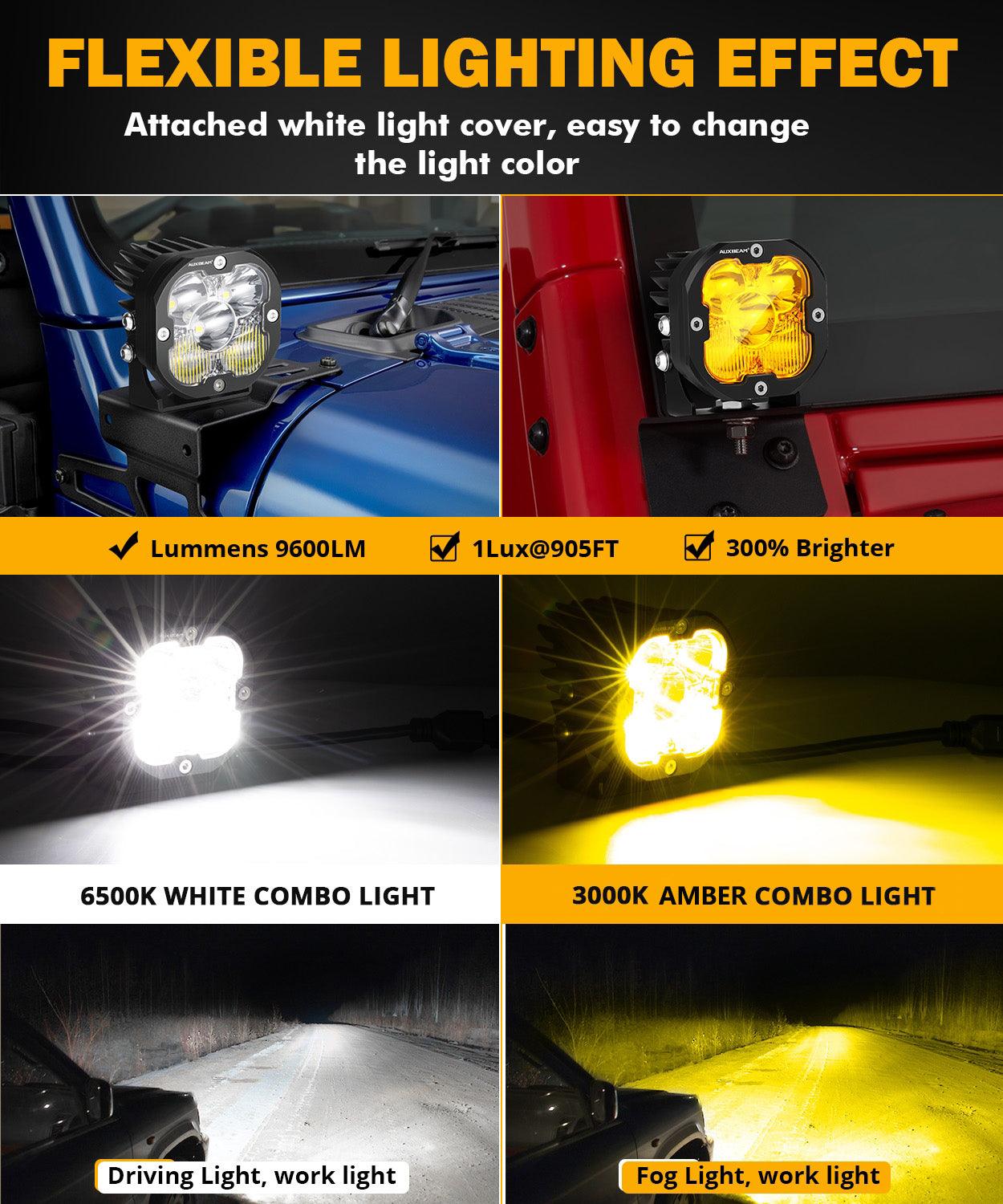 Auxbeam XP-ULTRA Series 3" LED Pods – 80W, Combo Beam, Amber & White