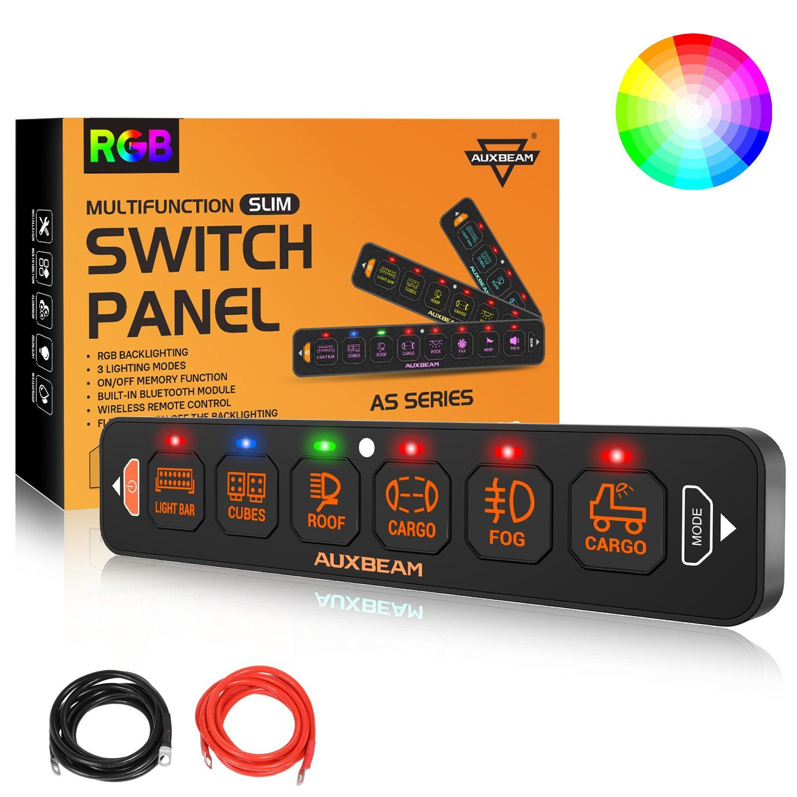 Auxbeam AS Series 4/6/8 Gang RGB Slim Switch Panel with APP & Remote Control, Toggle/ Momentary/ Pulsed Mode Supported(One-Sided Outlet)
