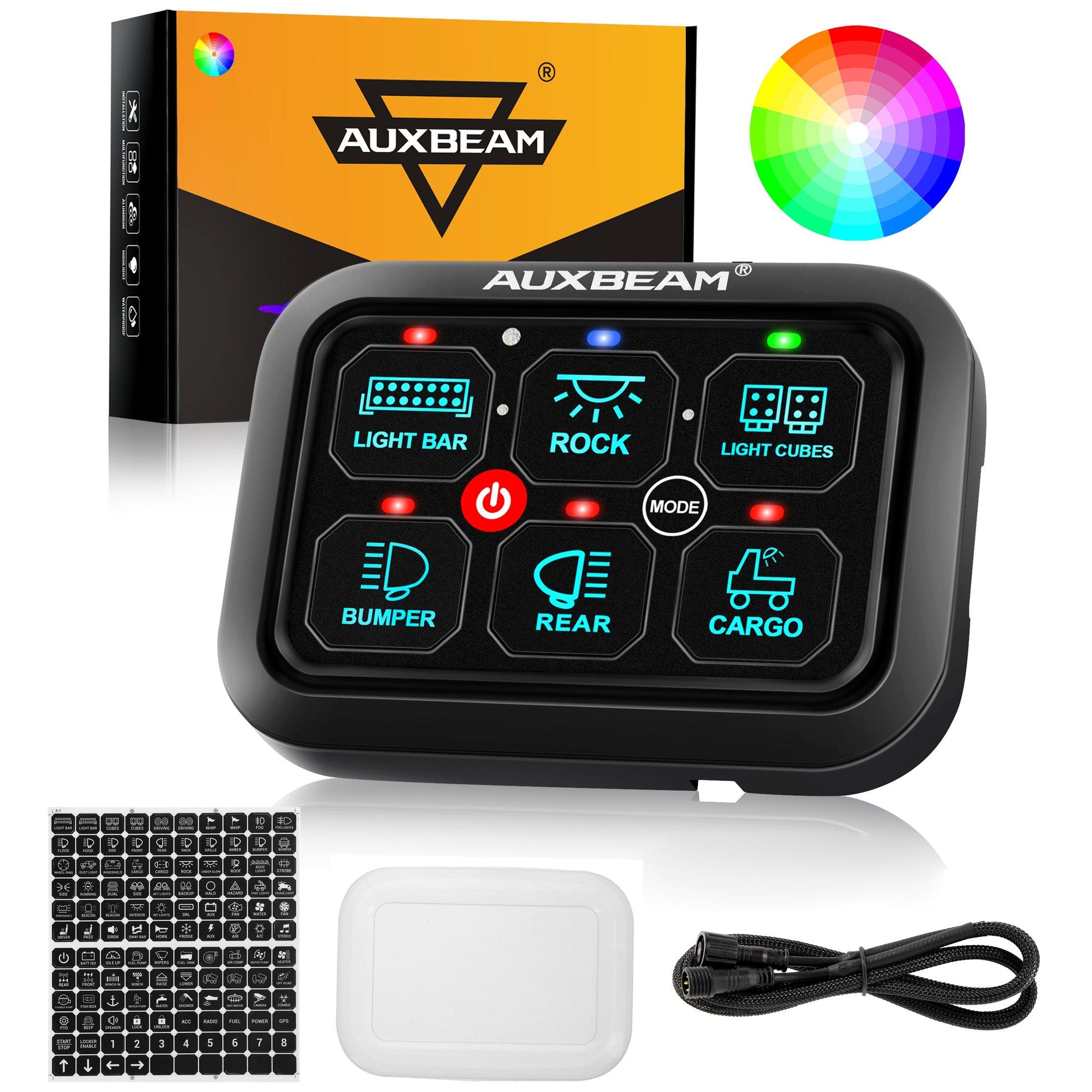 Auxbeam RGB Series 6 Gang (RA60) Switch Panel, Toggle/ Momentary/ Pulsed Mode Supported (One-Sided Outlet)