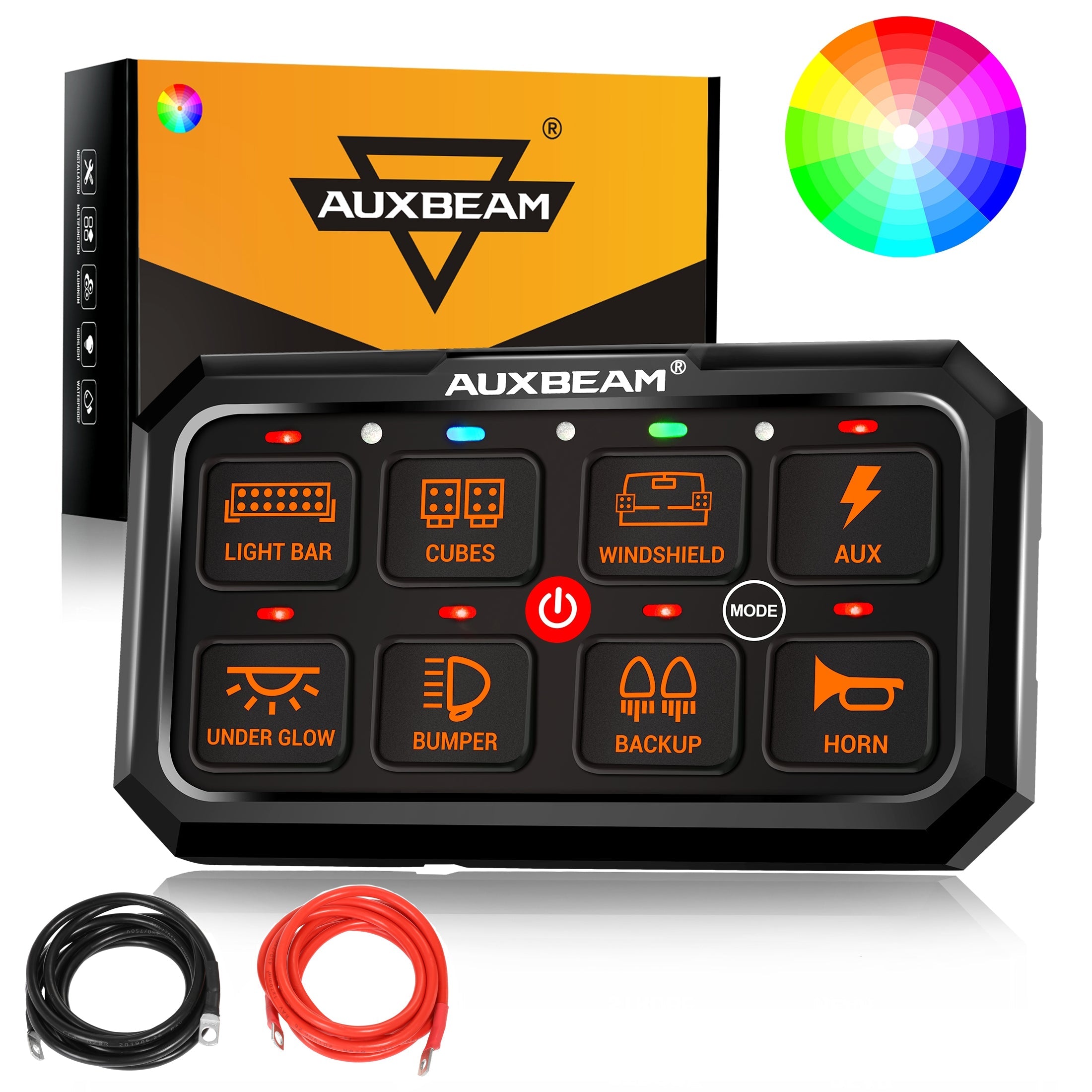 Auxbeam RGB Series RA80 XL 8-Gang Switch Panel – Larger Size, Toggle/Momentary/Pulsed Modes