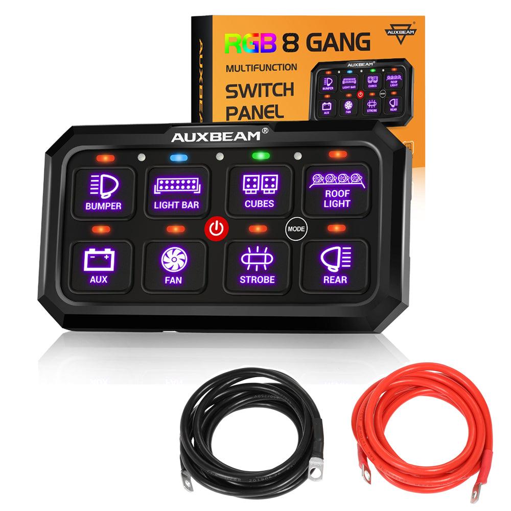 Auxbeam RGB Series RB80 XL 8-Gang Switch Panel – No App, Toggle/Momentary/Pulsed, Two-Sided Outlet