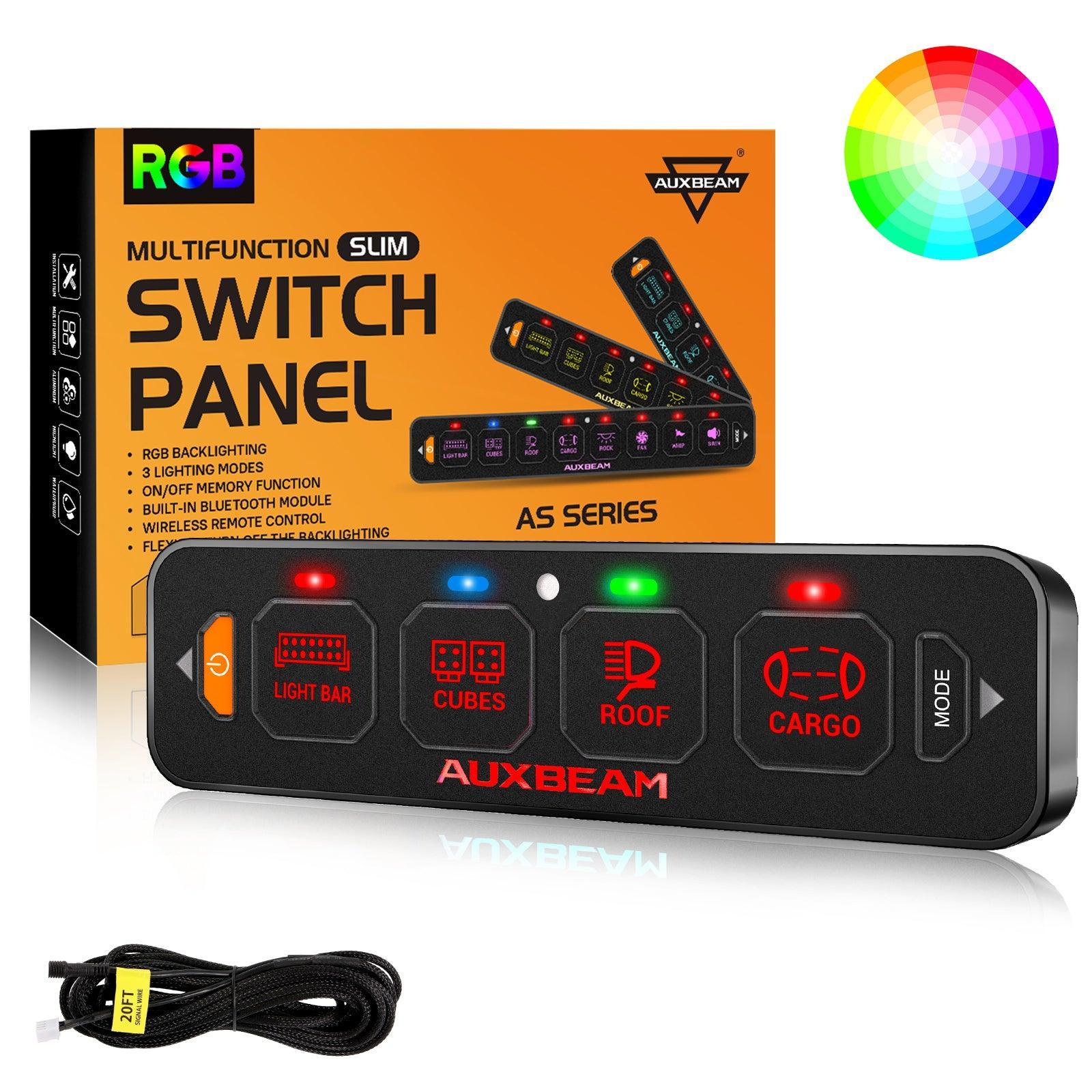 Auxbeam AS Series 4/6/8 Gang RGB Slim Switch Panel with APP & Remote Control, Toggle/ Momentary/ Pulsed Mode Supported(One-Sided Outlet)