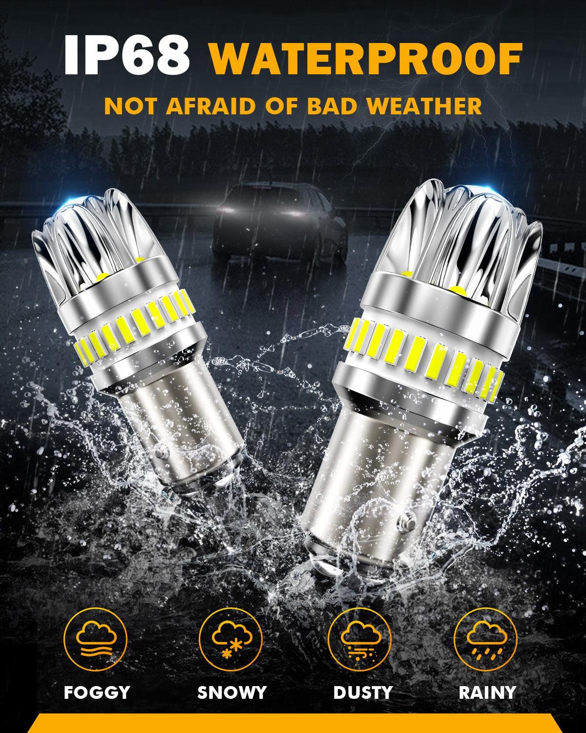 Auxbeam 1157 BAY15D LED Bulbs – Y2 Series, Backup/Reverse/Turn Signal/Brake/Tail Lights, 14W, 6000LM, 6500K White, CAN-Bus Error-Free (2 Pack)