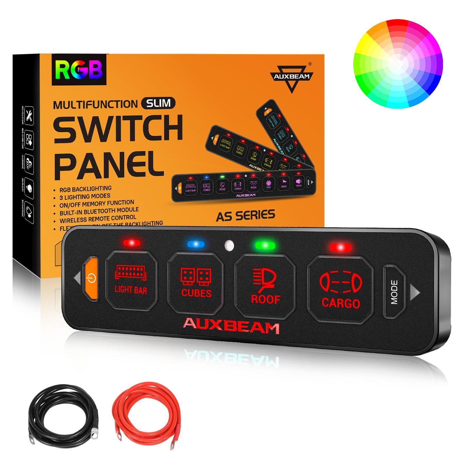 Auxbeam AS Series 4/6/8 Gang RGB Slim Switch Panel with APP & Remote Control, Toggle/ Momentary/ Pulsed Mode Supported(One-Sided Outlet)